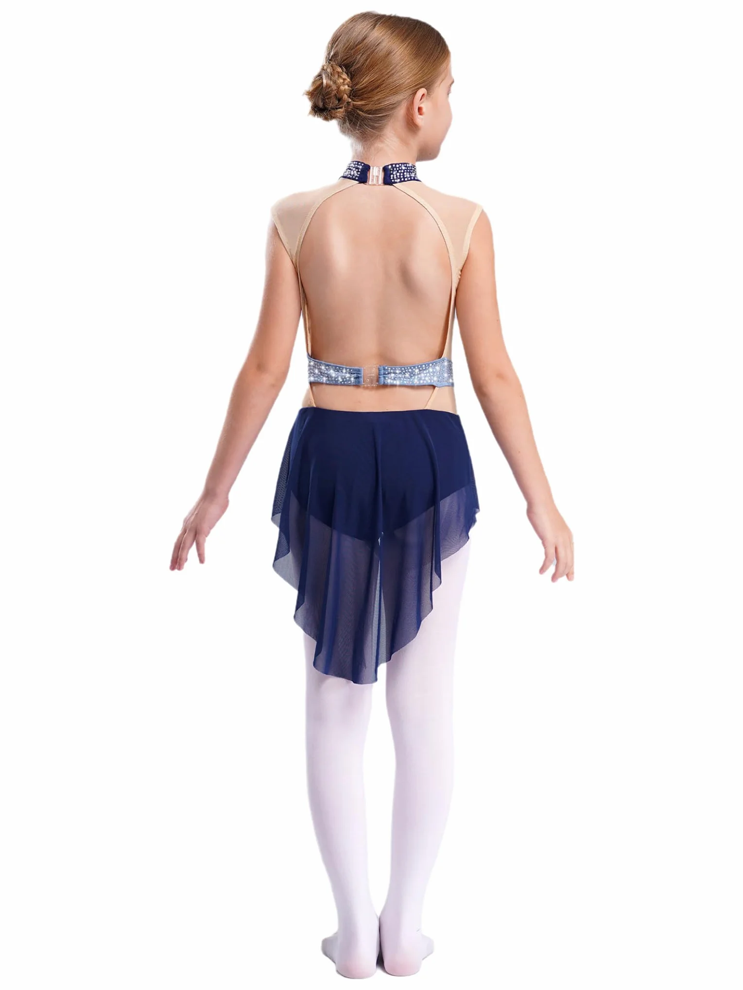 Robe Patinage Artistique Fille Enfant Justaucorps Gymnastique Strass sans Manches Danse Contemporaine