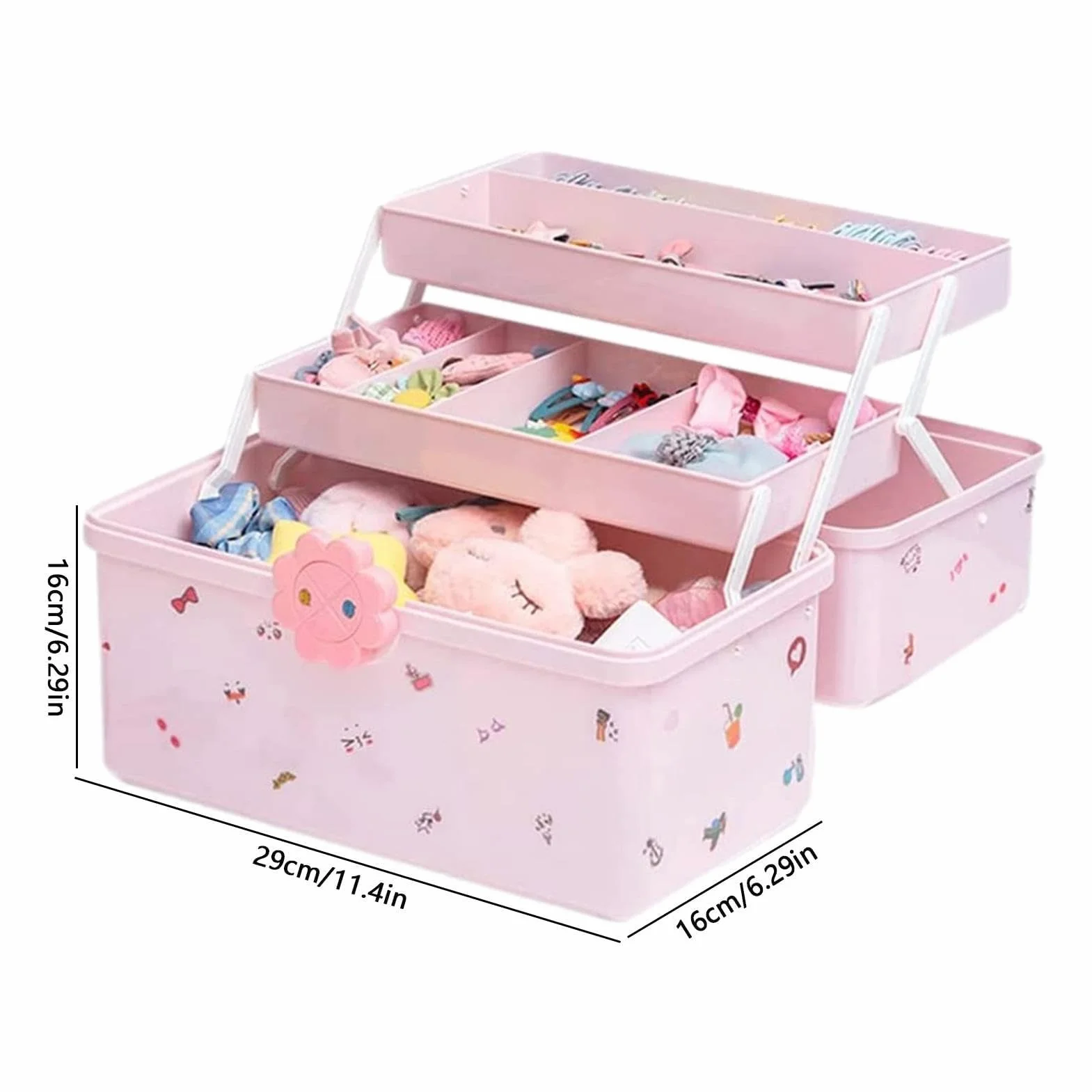 Boîte de rangement pour accessoires de cheveux enfants 3 couches étui à bijoux petite fille