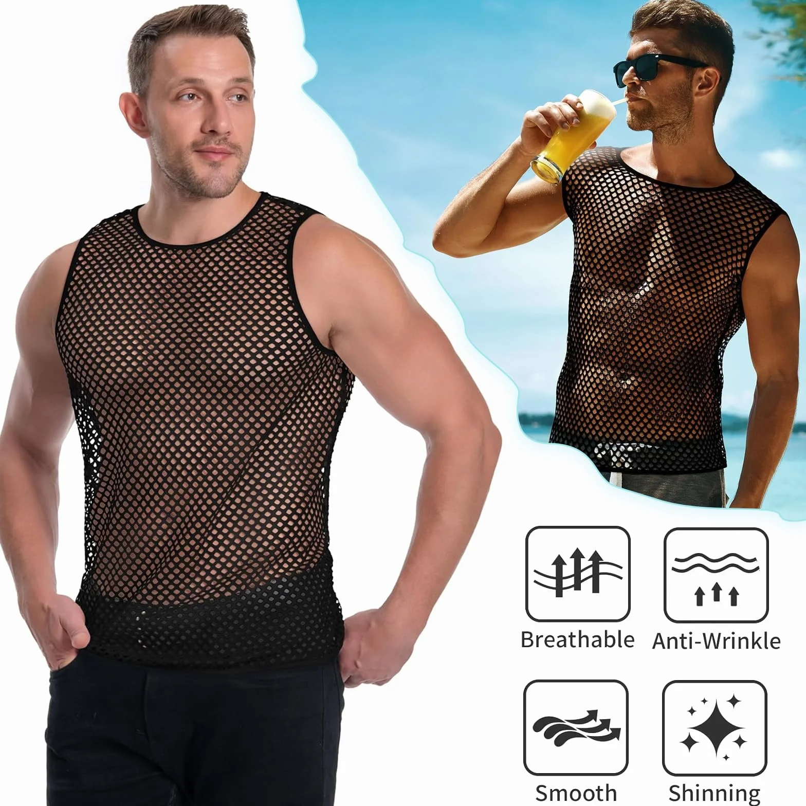 Maillot de Corps en Maille Noire pour Hommes Taille XL