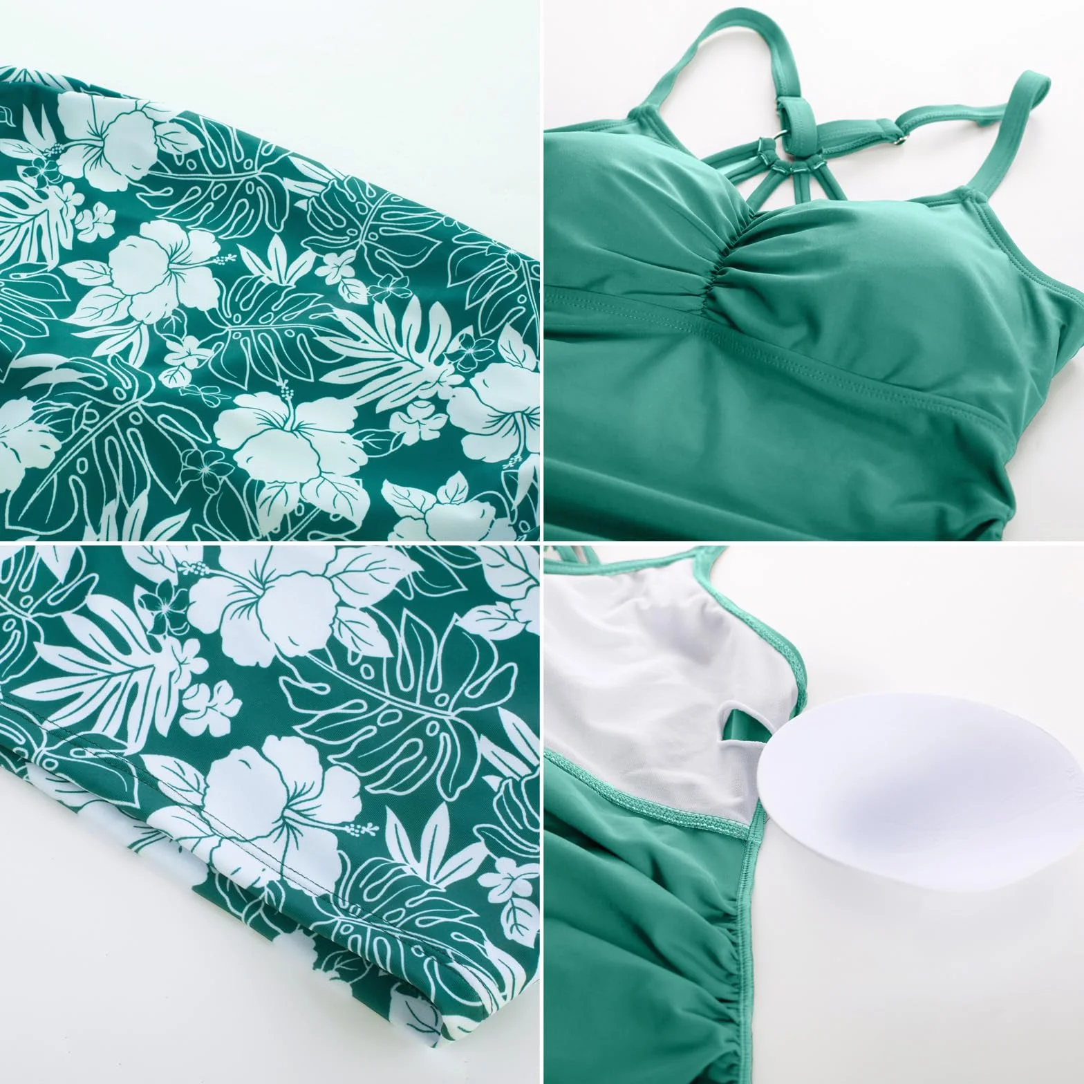 Maacie Maillot De Bain Deux Pièces Maternité Dos Nu Plissé Vert Fleurs