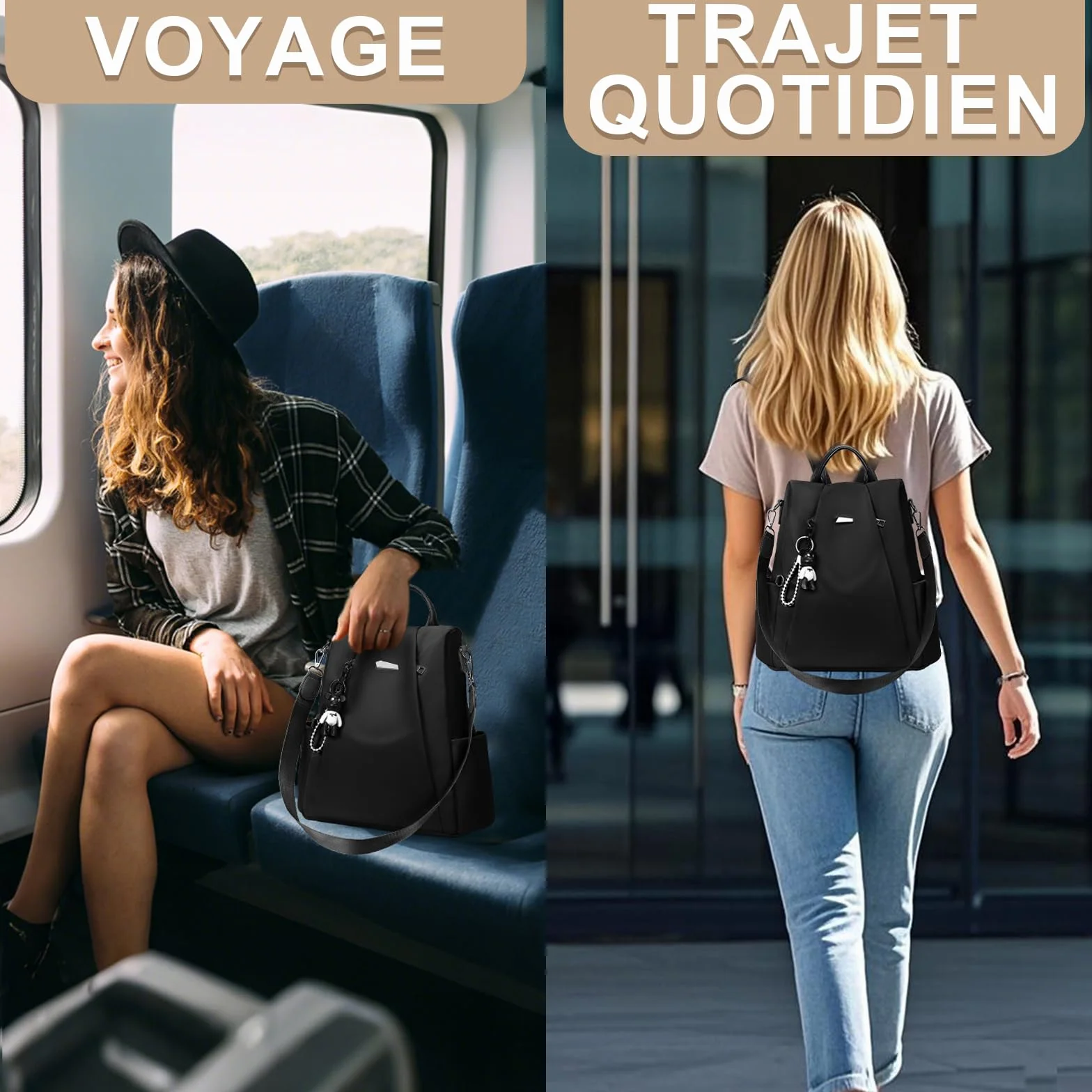 Eshow Sac à Dos Femme Antivol, Petit Sac Bandoulière Léger Voyage Noir