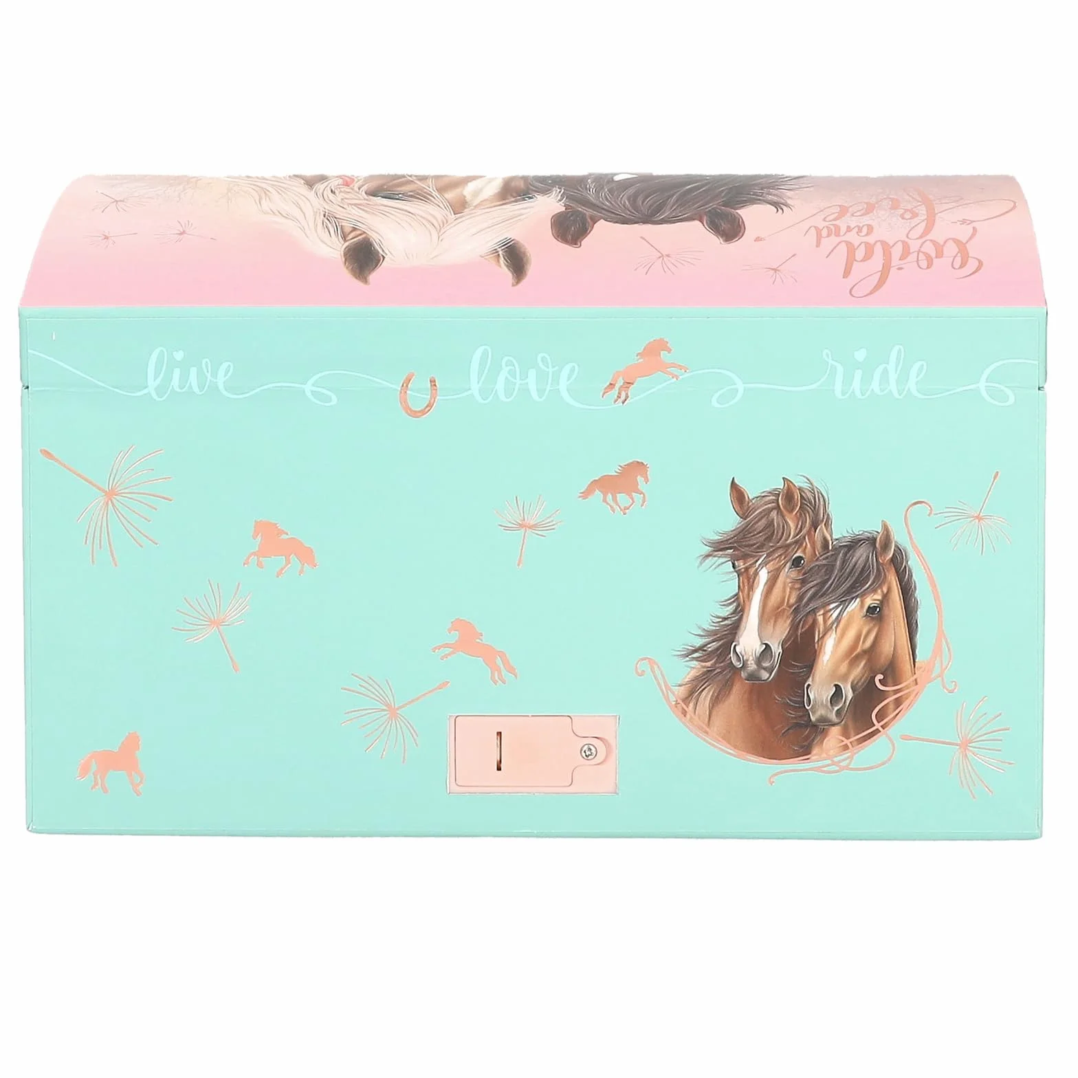 Depesche Miss Melody Grande boîte à Bijoux Turquoise Rose Chevaux Or Rose Code Son Miroir