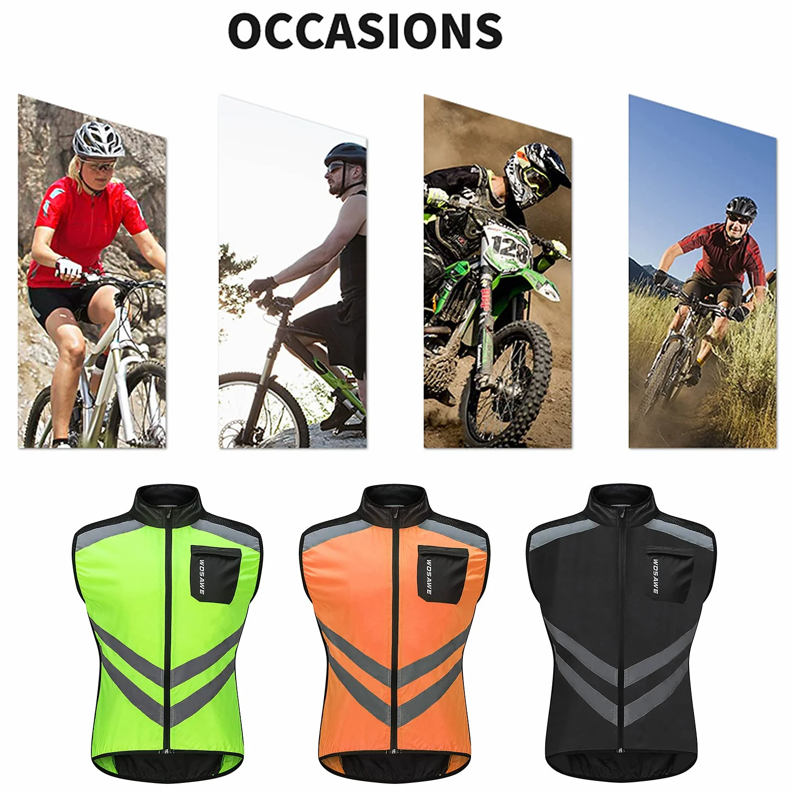 HUIOP Gilet Cyclisme Hommes Pliable Séchage Rapide Respirant Réfléchissant Sécurité Vélo Sport