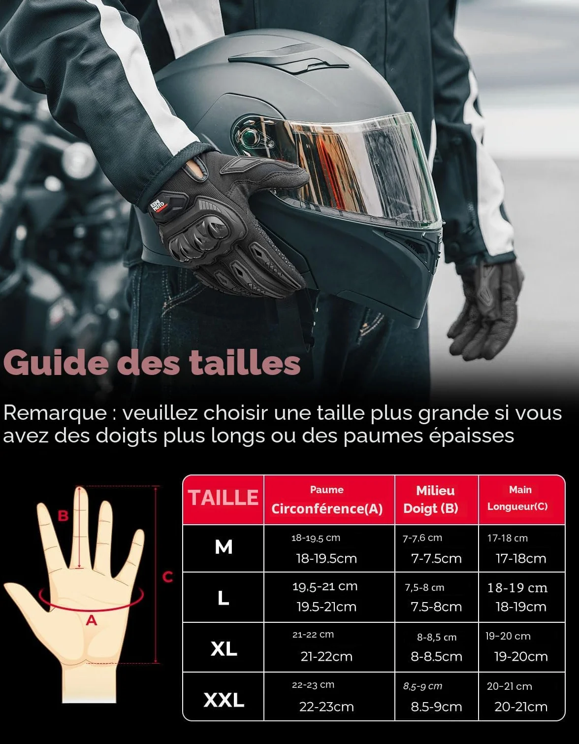 KEMIMOTO Gants Moto Été Homme, Knuckle Protection Respirant à Écran Tactile Plein Doigt pour Course Motocross VTT