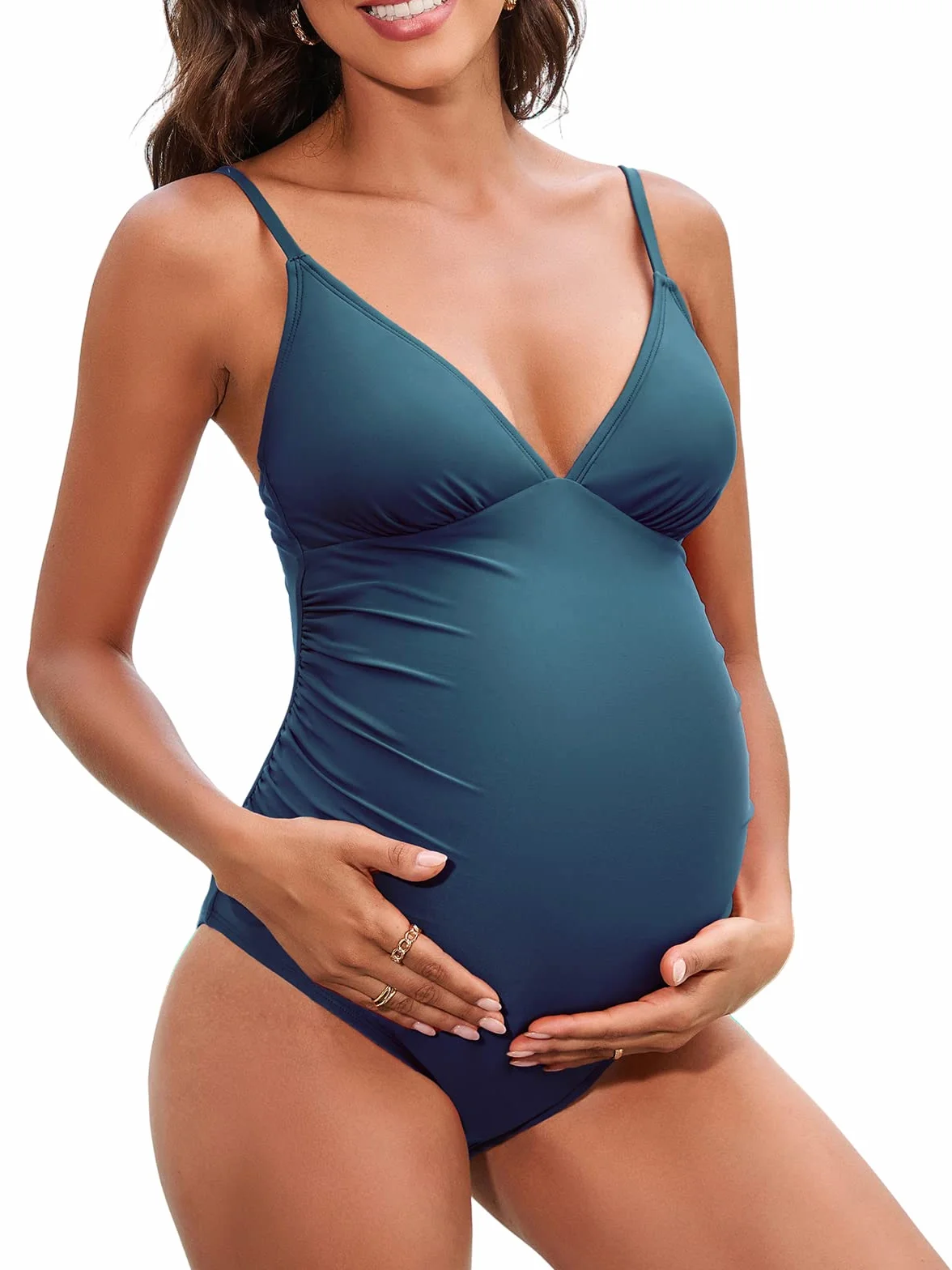 CUPSHE Maillot de Bain de Maternité Une Pièce Bretelles Spaghetti Ruché Réglable