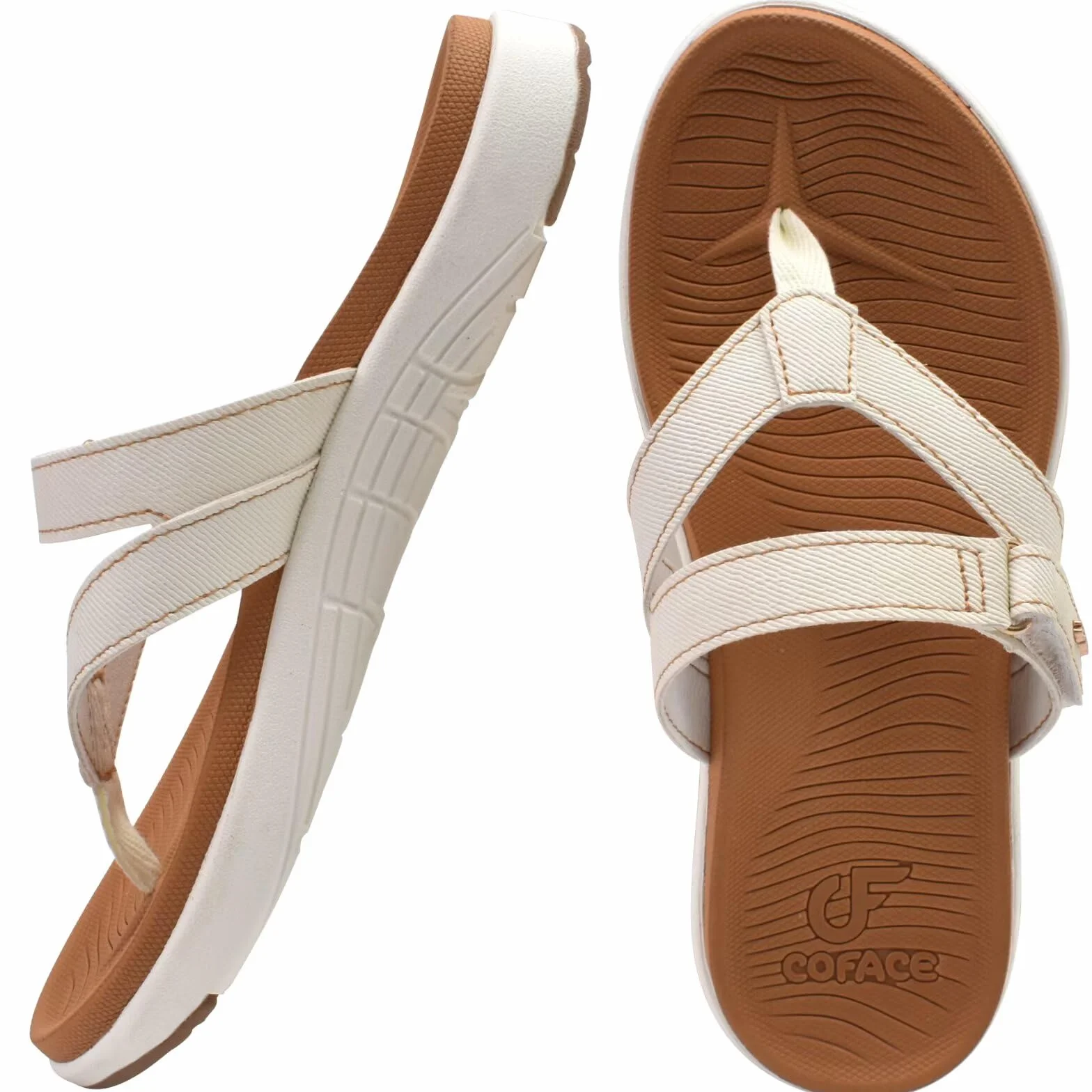 COFACE Tongs Femme Orthopédique Cuir Antidérapante Caoutchouc Semelle