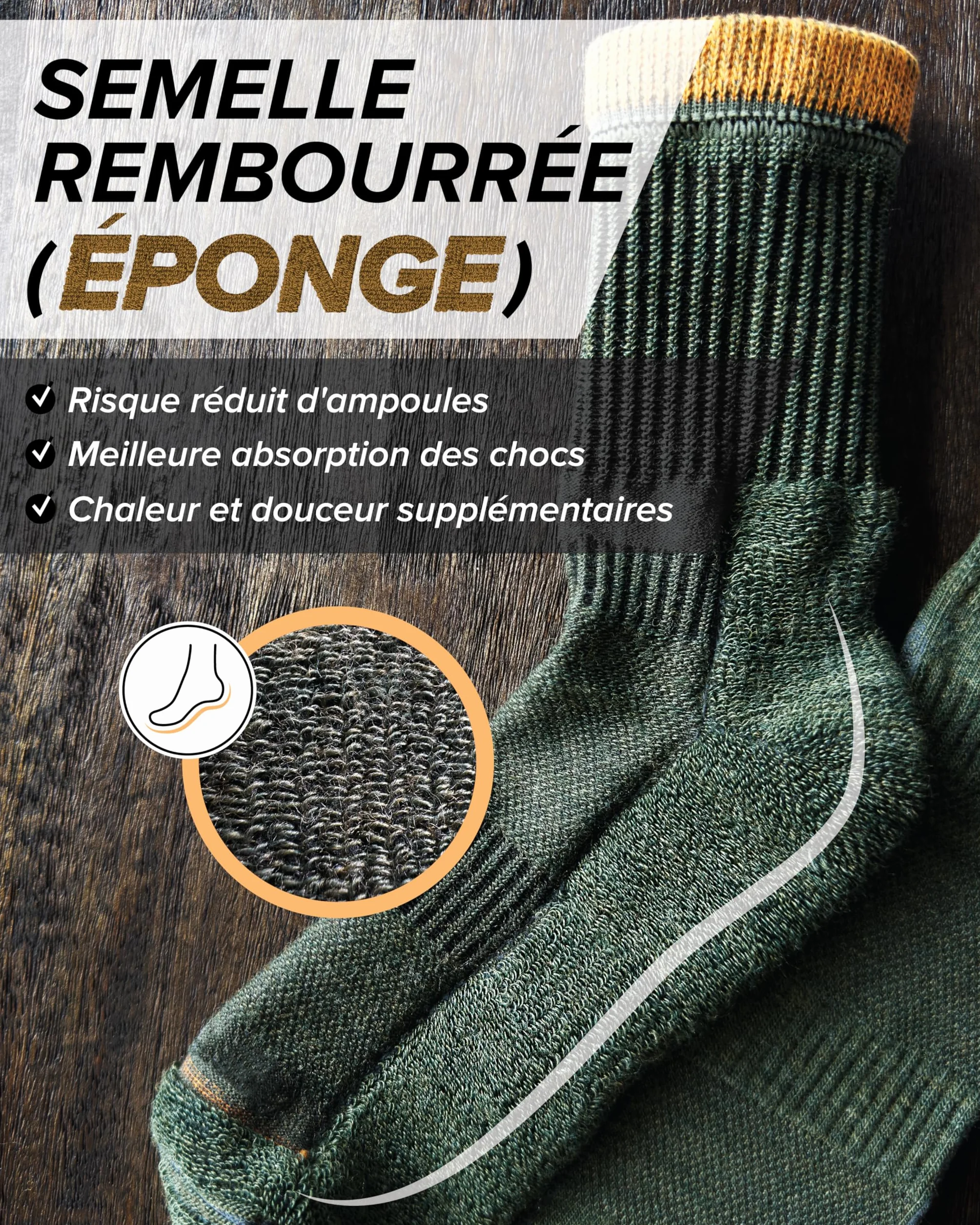 vitsocks Chaussette technique randonnée LAINE MÉRINOS anti-ampoule Homme chaude trekking