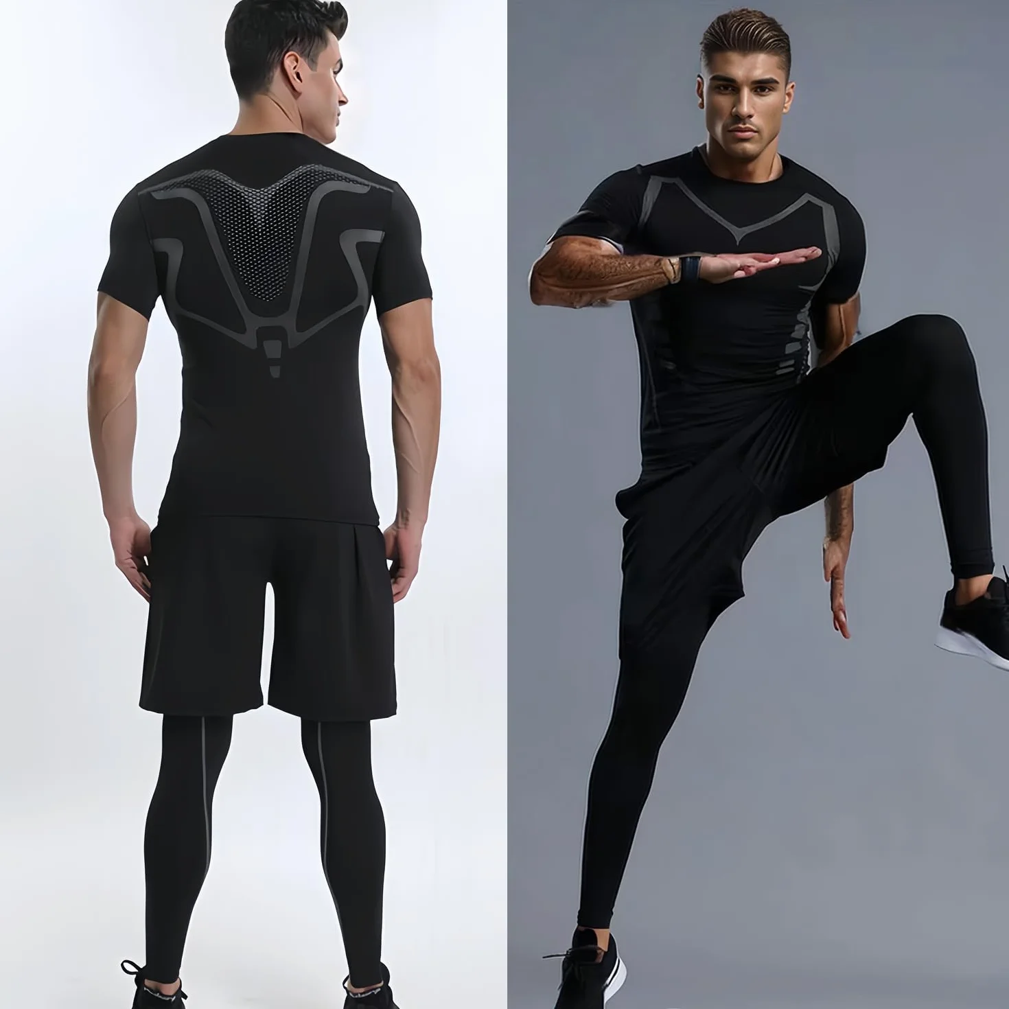Hommes Compression T-Shirt de Sport Manches Courtes Running Séchage Rapide Respirant