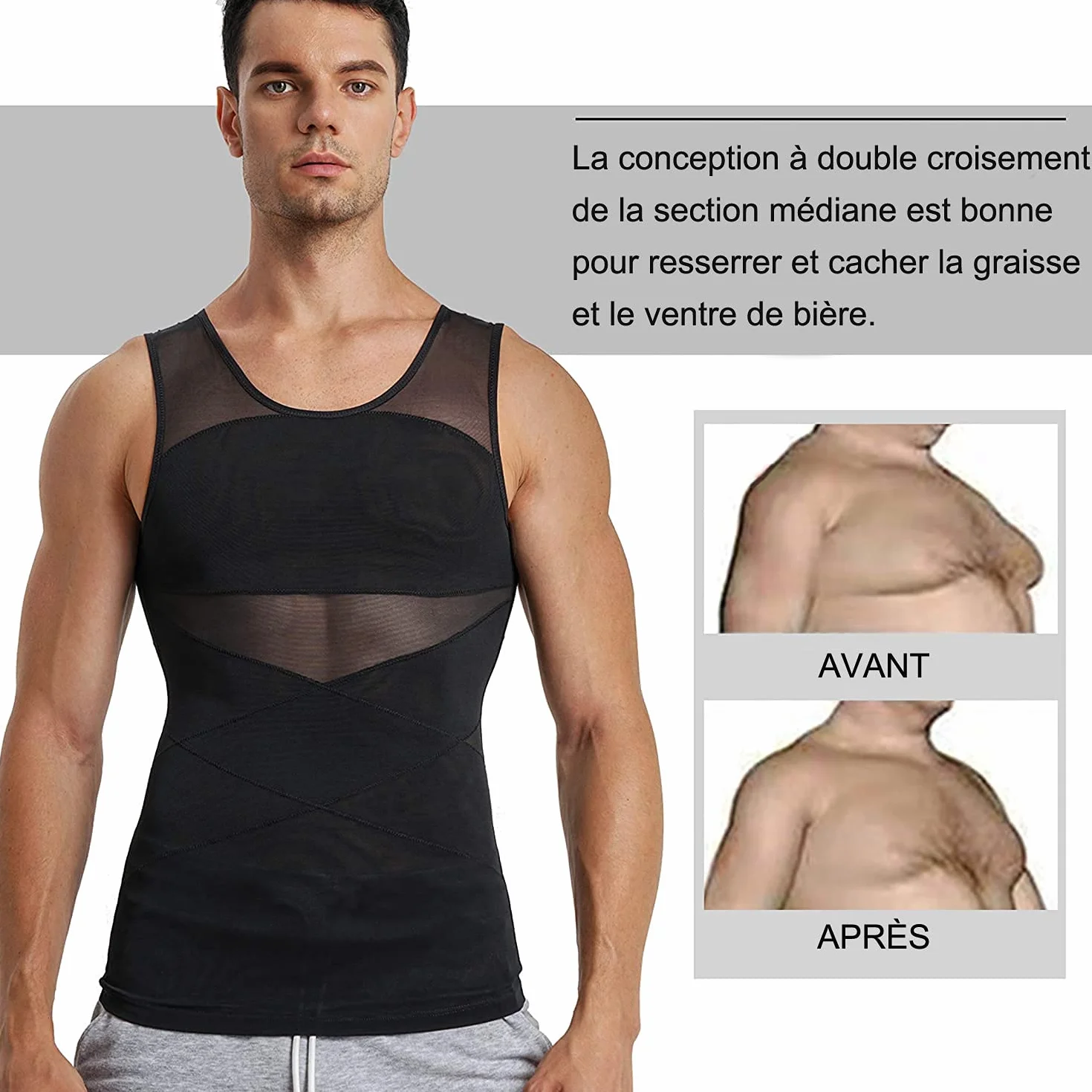 Débardeur de Compression Homme Gaine Ventre Plat T Shirt Gainant Minceur