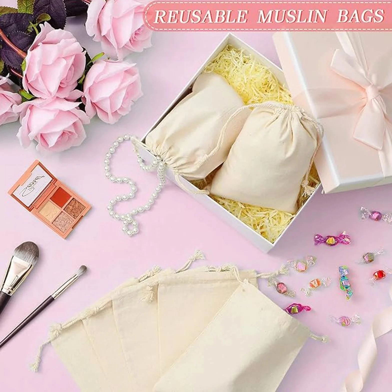 Sachets en Coton 15x20cm avec Cordon, 12 Pièces pour Calendrier de l'Avent, Lavande, DIY, Emballage Cadeau