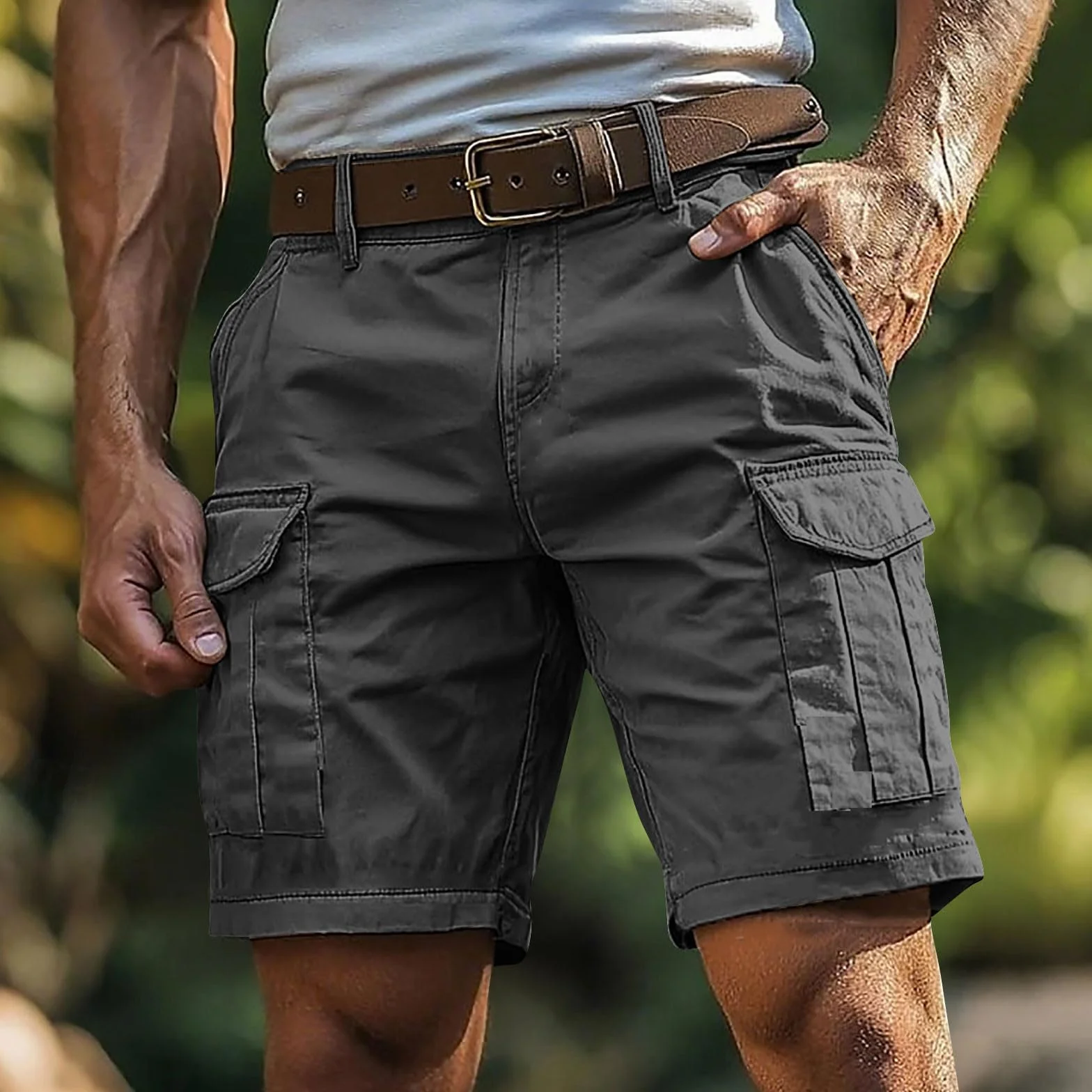 Short Homme Cargo Décontracté Coupe Ample Poches Latérales Fonctionnelles