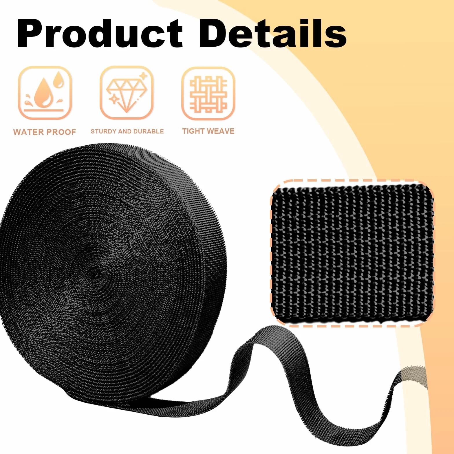 Sangle Polypropylène Noire 30 mm Résistante Imperméable Tissée au Mètre pour Sac Rucksack Bagage Harnais Bricolage Couture DIY Outdoor
