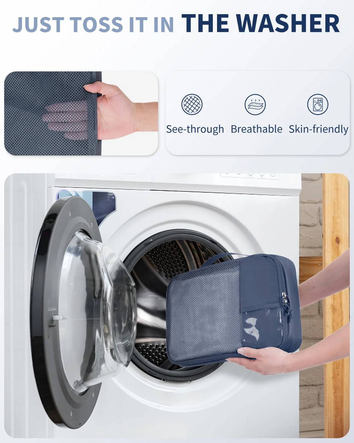 ECOHUB Organisateur Valise Packing Cubes 6 Pièces Sac Rangement avec Étiquette DIY, Bleu