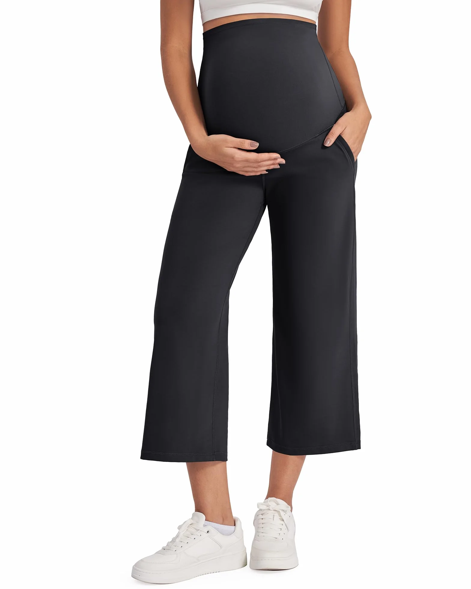 G4Free Capris de yoga à jambes larges, pantalon court extensible avec poches