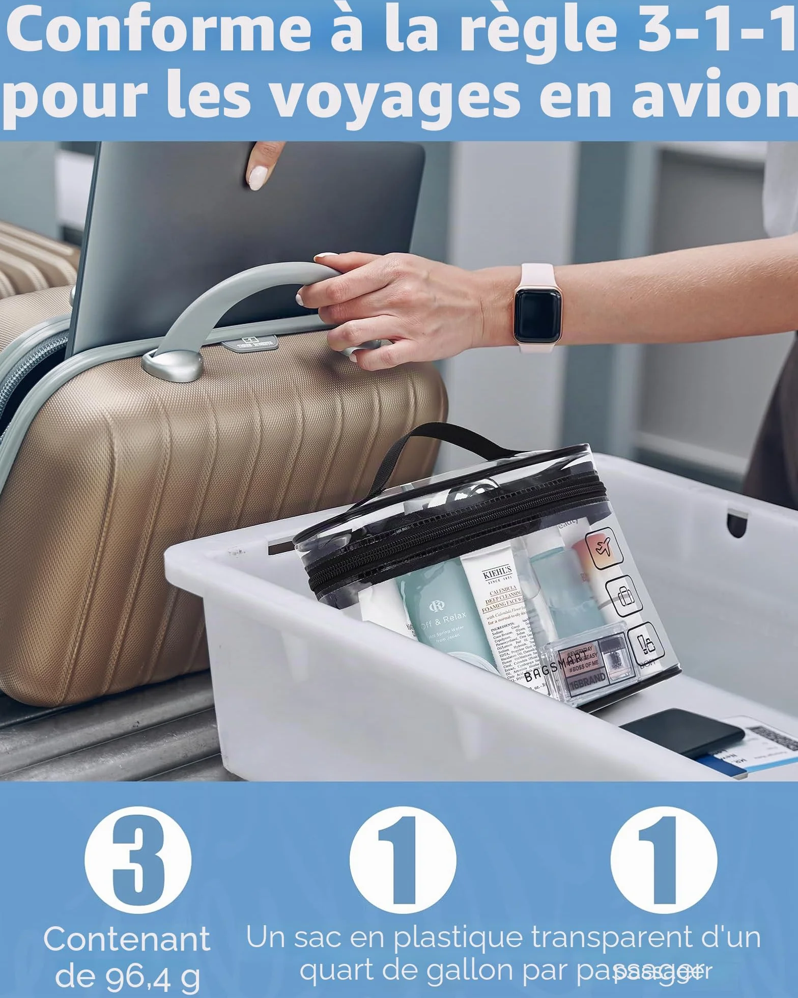 BAGSMART Lot de 2 Trousses de Toilette Transparentes Imperméable TSA Noir 1.6L