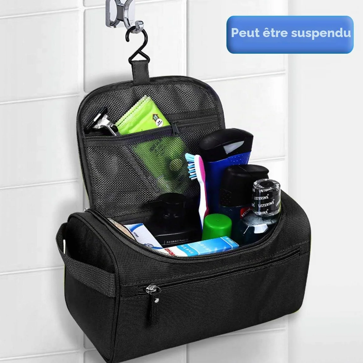 AOBETAK Trousse de Toilette Homme Imperméable Suspendue Sac de Makeup Voyage Noir