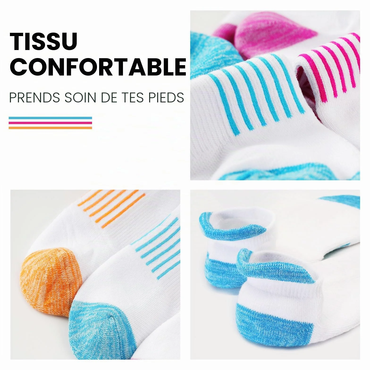 Chaussettes Femme Sport Coton Respirantes Courtes Anti-ampoules Course Rembourrées 6 Paires