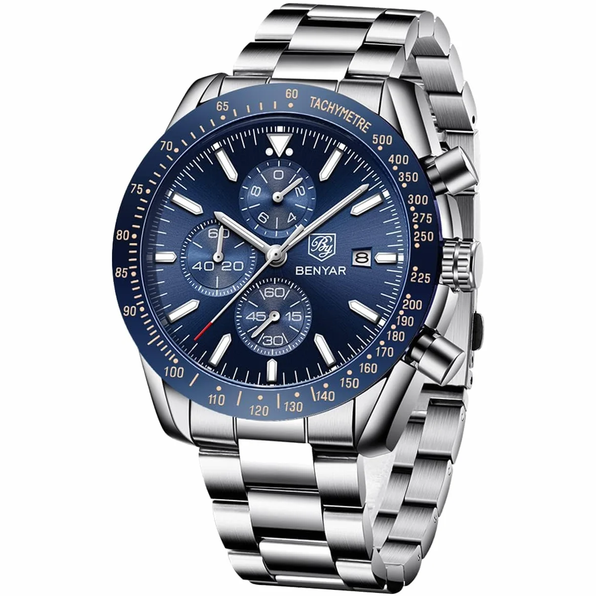 BENYAR Montre Homme Chronographe Analogique Quartz Etanche Date Grand Cadran Classique