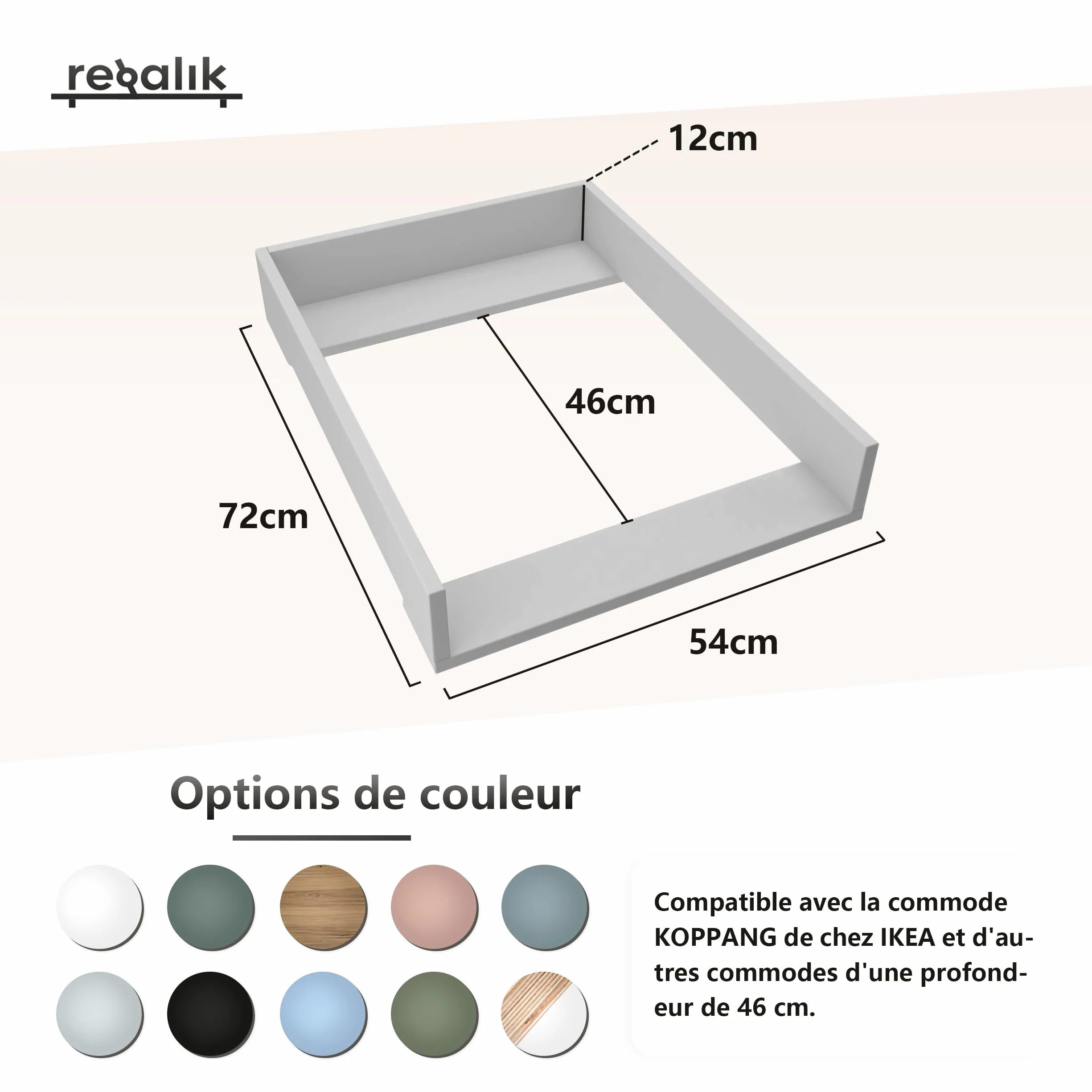 Plan à Langer IKEA Koppang Extension Commode 46 cm Amovible Vert 72 x 54 cm
