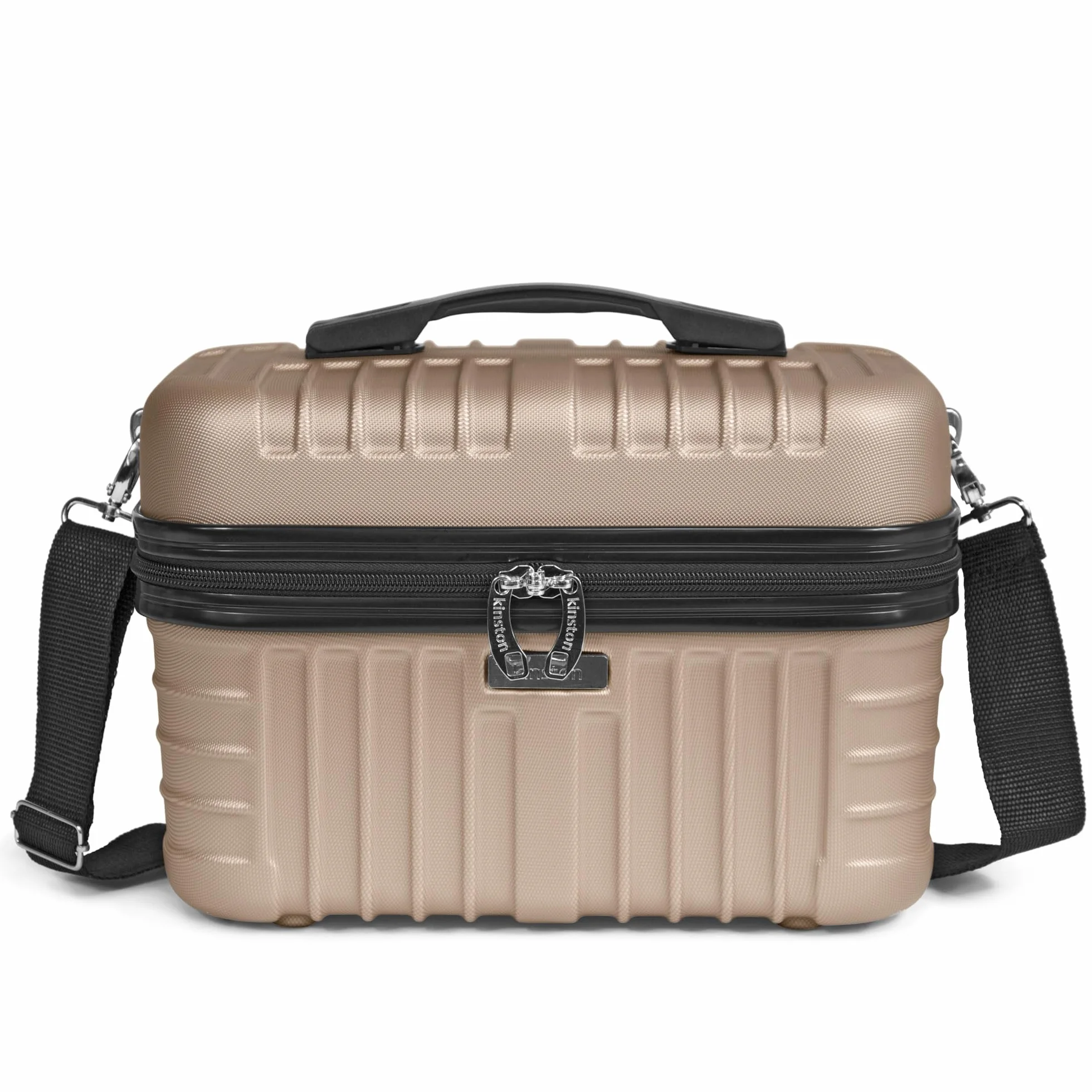 KINSTON Vanity Case Rigide à Bandoulière - Trousse de Toilette Voyage Cosmétiques - Grande capacité Champagne