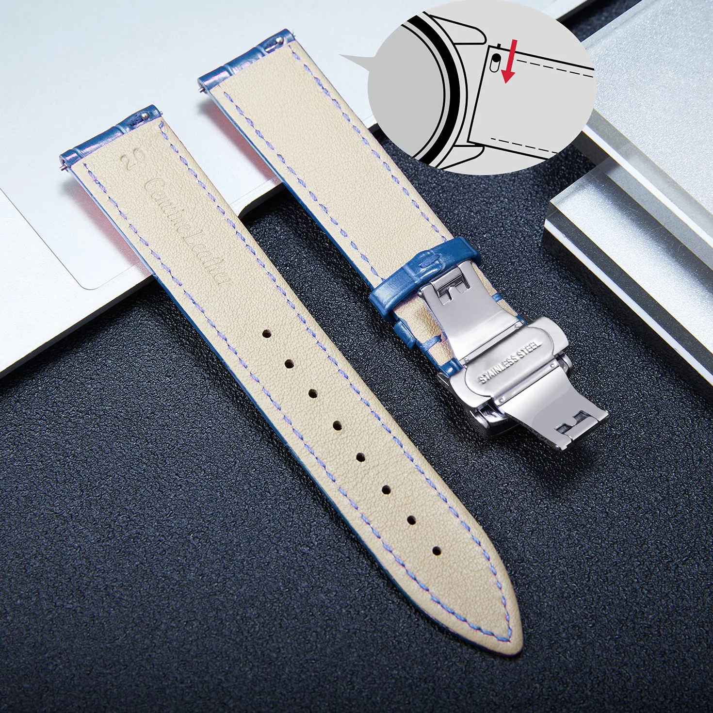 Bracelet de Montre en Cuir Femme Homme 12mm-24mm Argent Or Or Rose