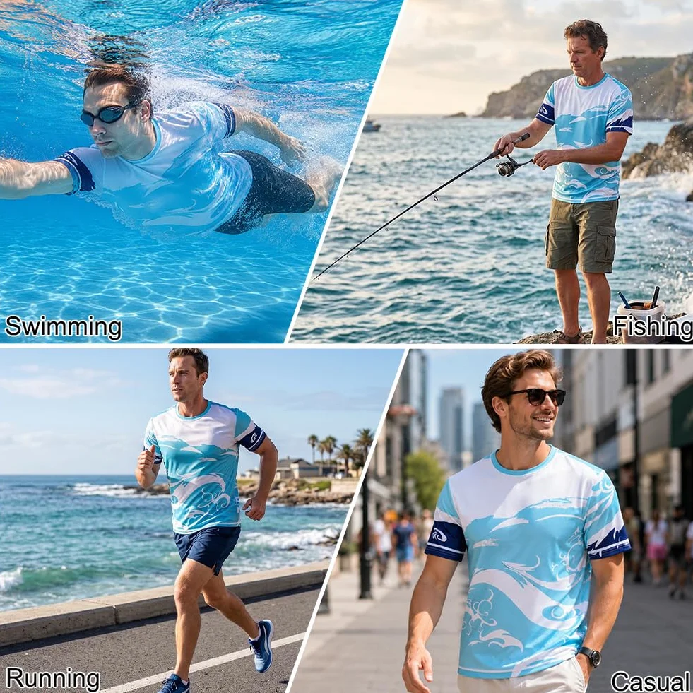 Maillot de Bain Homme UPF 50+ Anti-UV T-Shirt Rashguard Séchage Rapide Léger Surf Pêche Plongée L-2XL