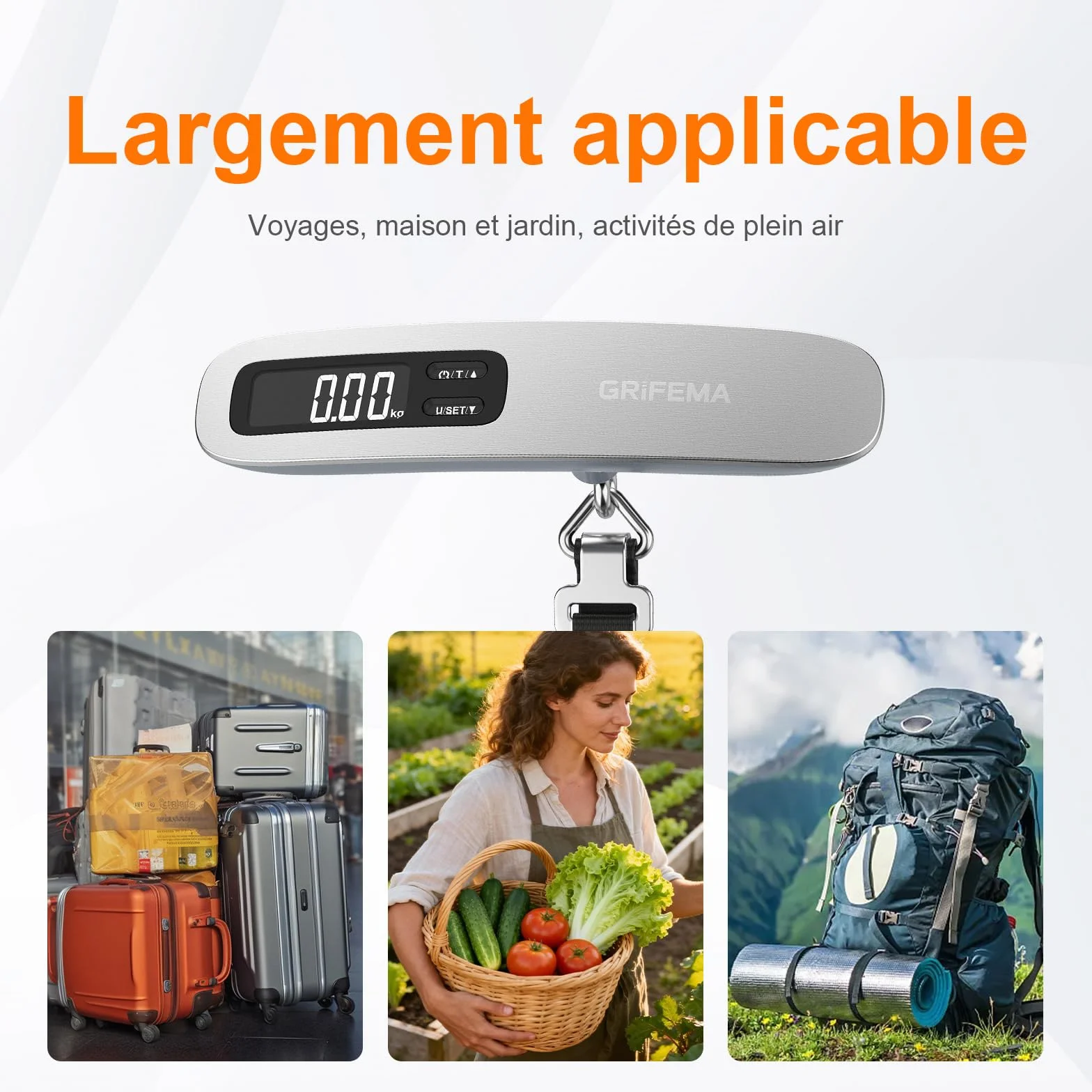 GRIFEMA GA2006 Pese Numérique pour Bagages Balance Portable Valise de Voyage avec Fonction Tare 110 lb 50 kg Noir Argent