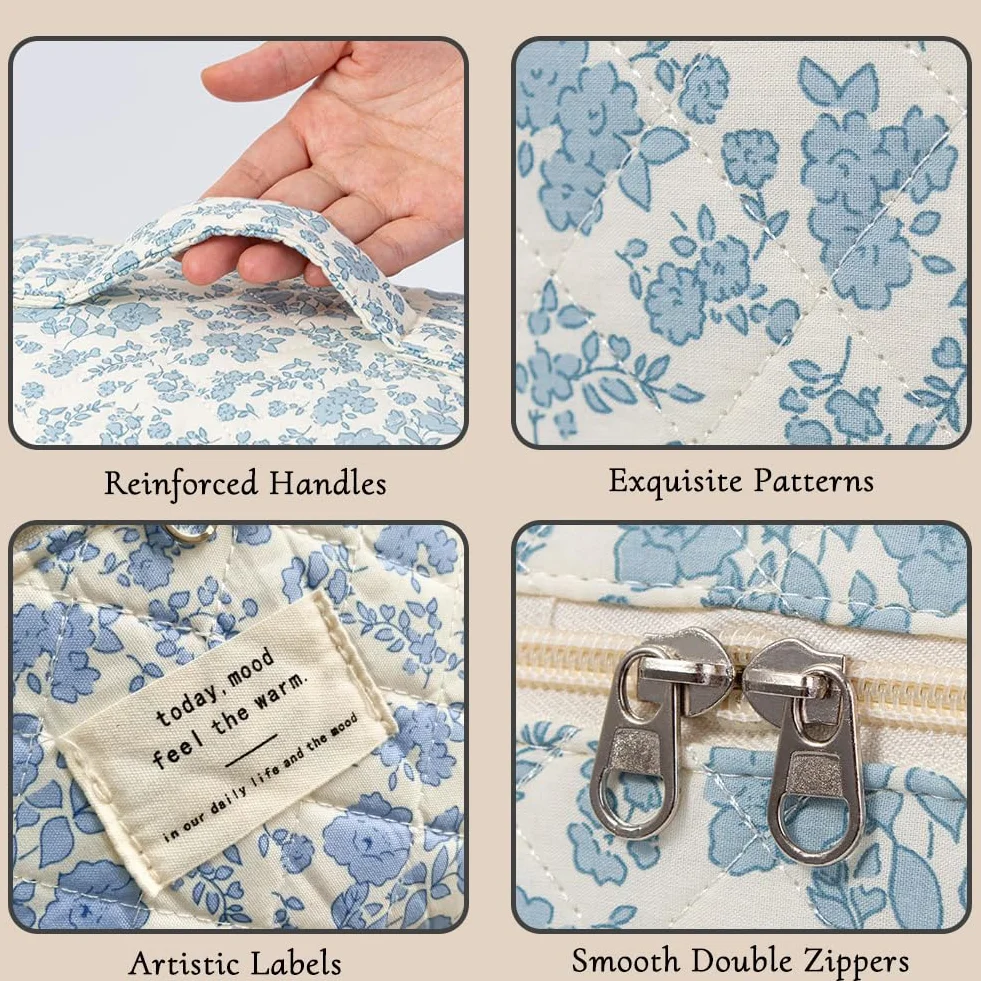 Aucuu Grande Trousse de Maquillage Coton Motif Floral Lot de 3 Voyage