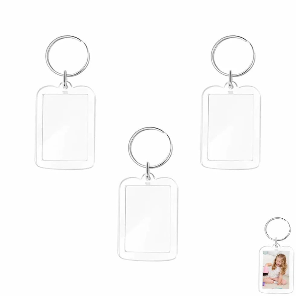 Porte-Clés Photo Acrylique Transparent Personnalisé Vierge Rectangle 4.8cmx3.5cm pour Famille Couples DIY Souvenir