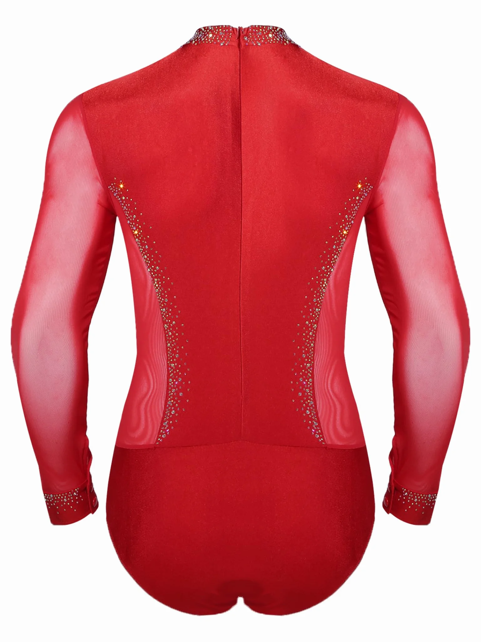 Justaucorps Patinage Artistique Manches Longues Strass Body Danse Latine Jazz Gymnastique Homme
