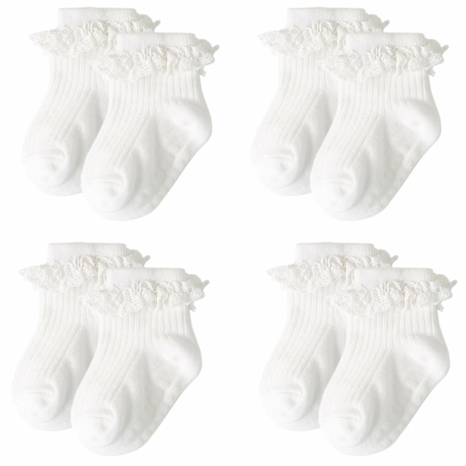 DRESHOW Chaussettes Dentelle Bébé Froufrous Antidérapantes Nouveau-nés Filles