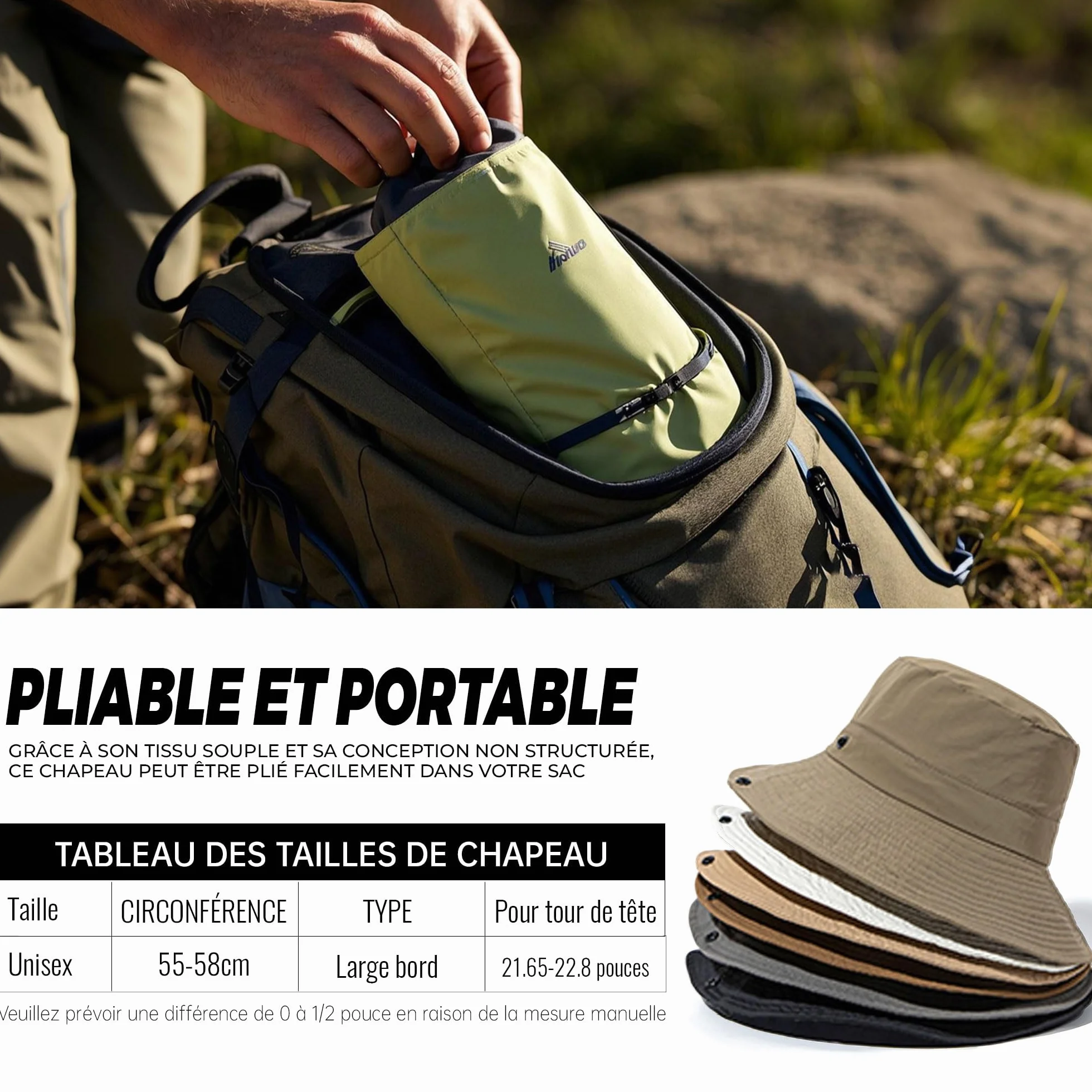 CLAPE Chapeau Imperméable Cow-Boy Pêche Protection UV Large Bord Visiere Soleil
