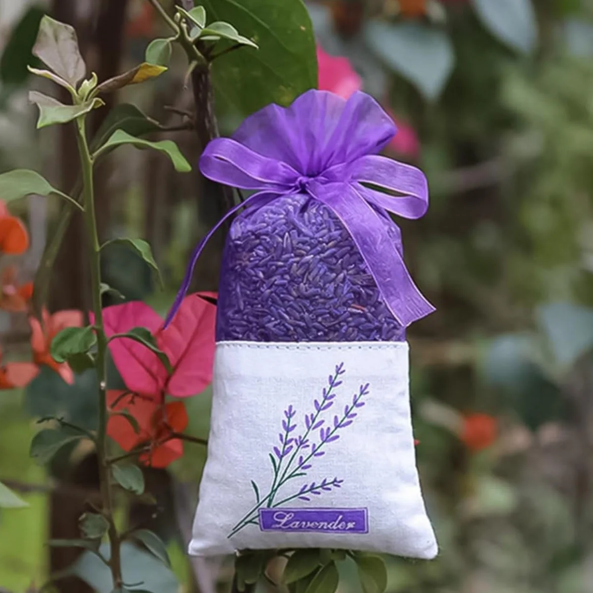Sacs de Lavande Vides 20 Pièces Coton-Ramie Violet avec Rubans Fils Cordon de Serrage