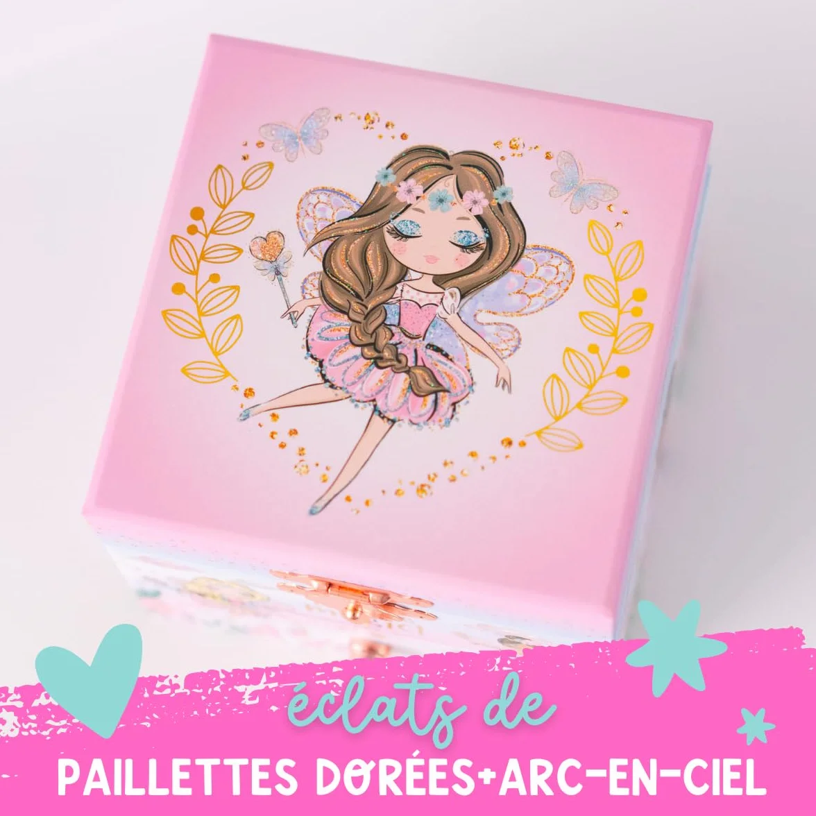 Boîte à Bijoux Musicale pour Filles avec Miroir, Cadeau Princesse 3-10 ans, Rose