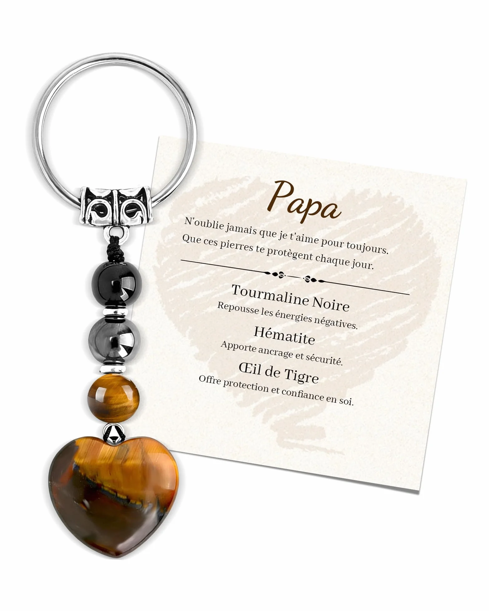 Seyaa Porte Clef Coeur en Oeil de Tigre Cadeau Homme Papa