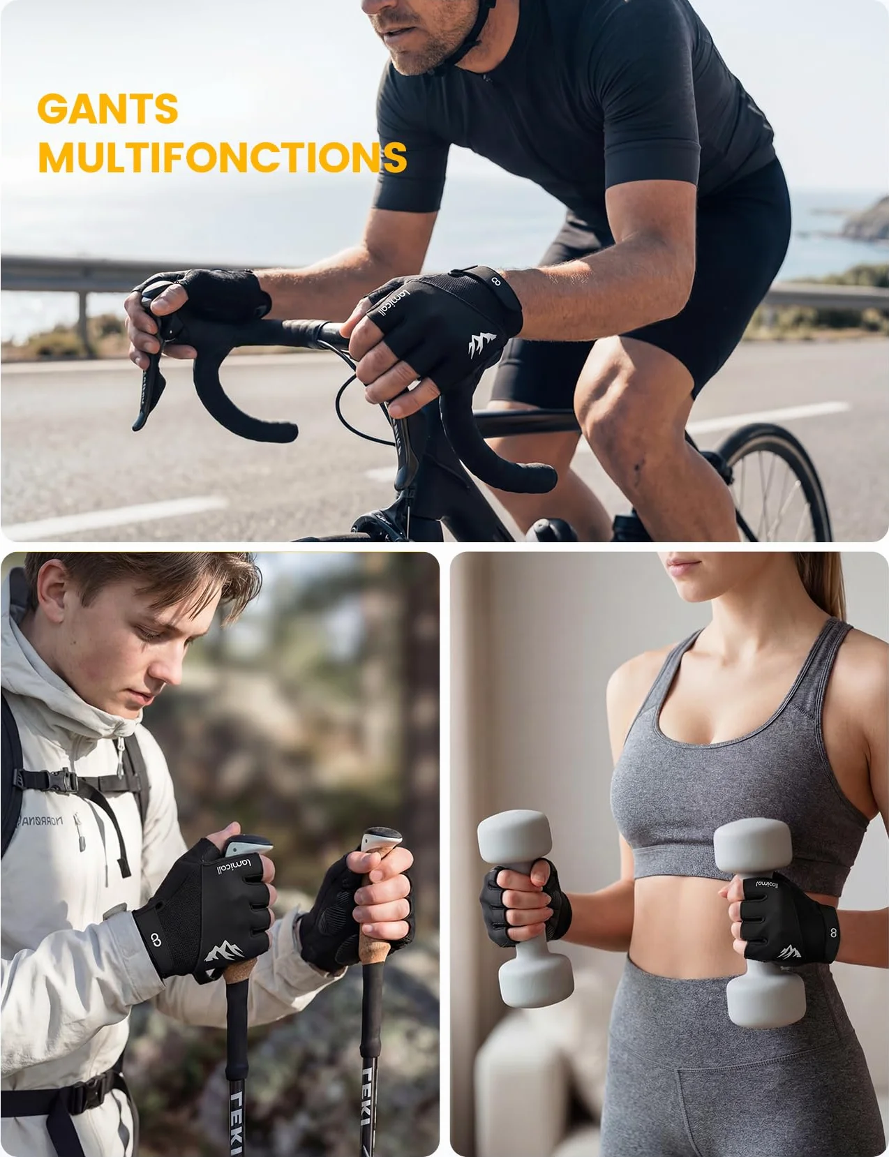 Lamicall Gants de Cyclisme Homme Femme Demi-Doigts Amortissant Respirant Été Vélo Paume Antidérapante Séchage Rapide