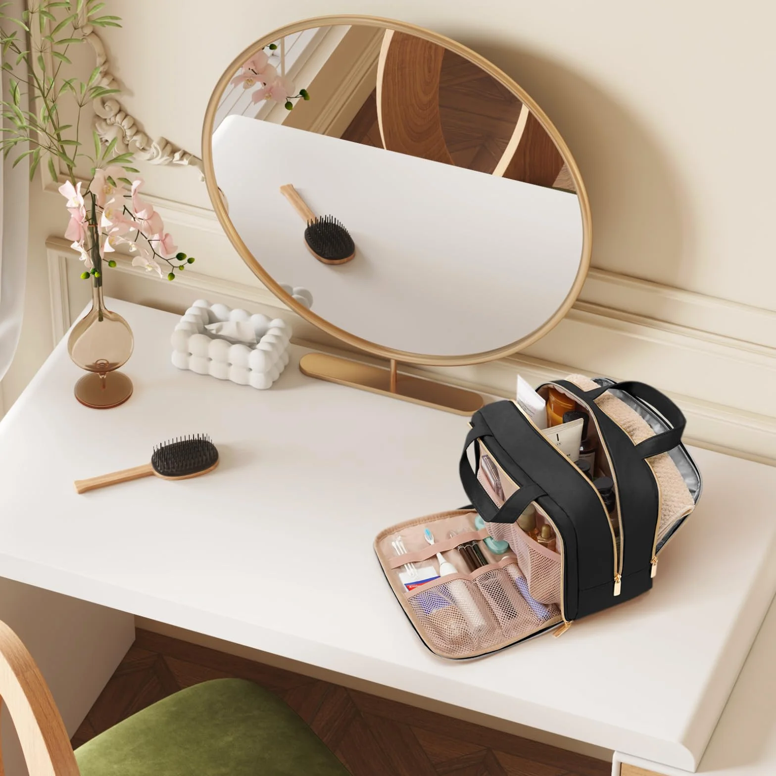 Lifewit Trousse de Toilette Femme Voyage Maquillage Sac Rangement Cosmétique avec Poignée Noir L