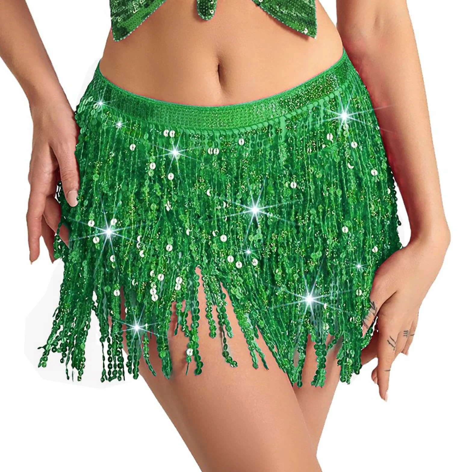Jupe Paillette Femme avec Franges Scintillantes pour Danse Orientale
