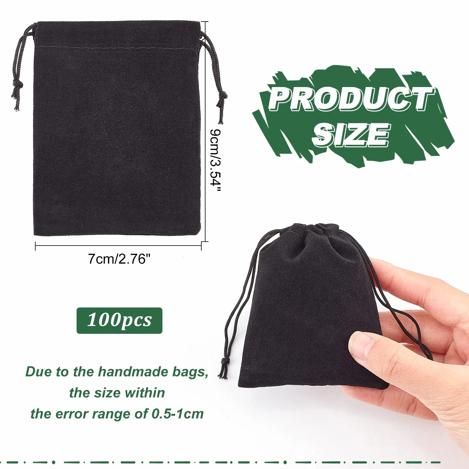Cordon de Serrage En Velours pour Sacs Bijoux Pochettes À Dragées, Noir, 8.5 × 7 cm