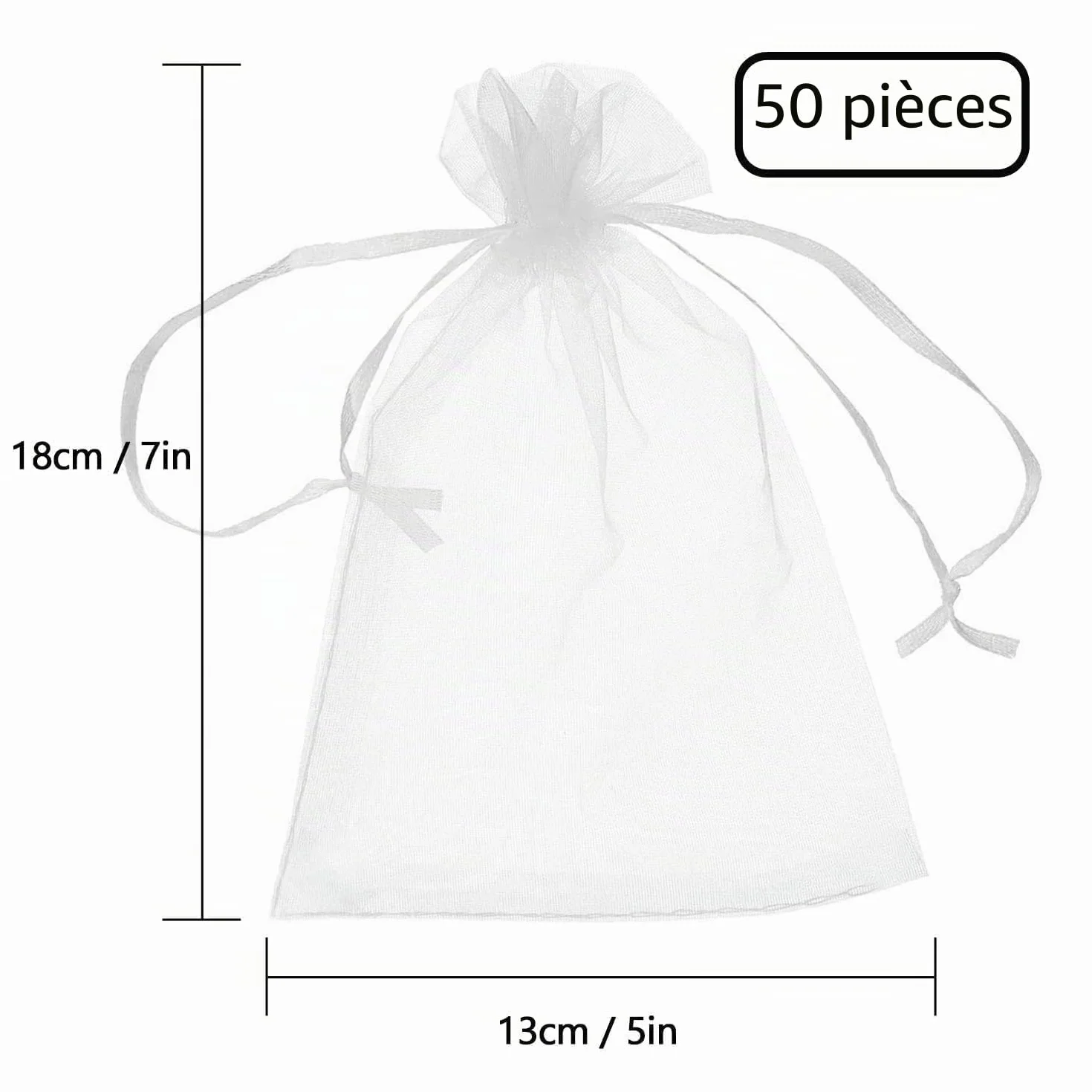 Lot De 50 Blanc Sachets En Organza 18 X 13 Cm Petits Sacs Cadeaux Avec Cordon De Serrage Pour Bonbons Mariage Bijoux