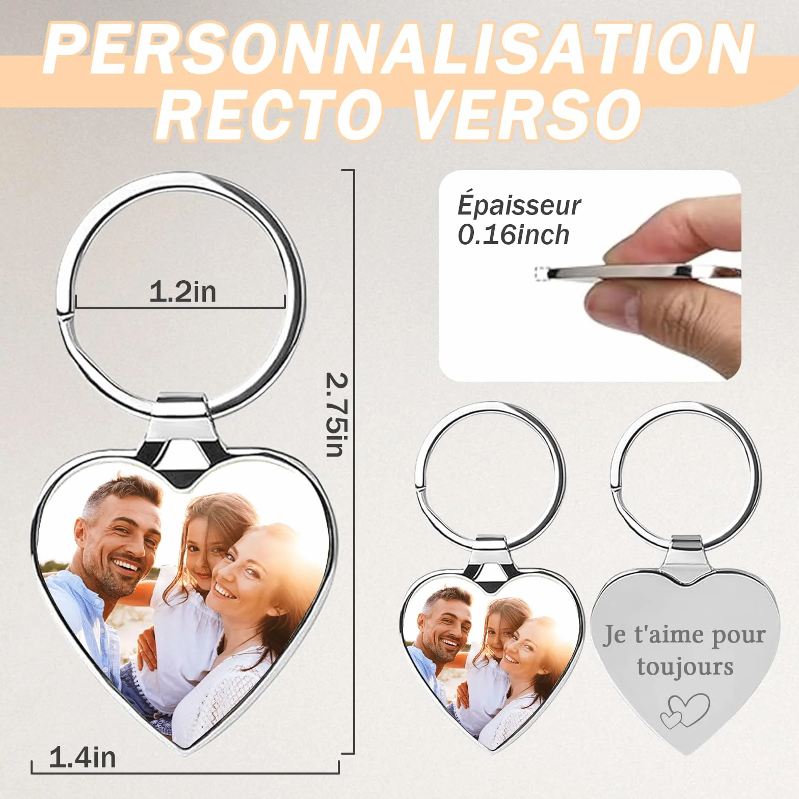 Porte Clé Personnalisable Texte Photo Cadeau Hommes Femmes Papa Petit Ami