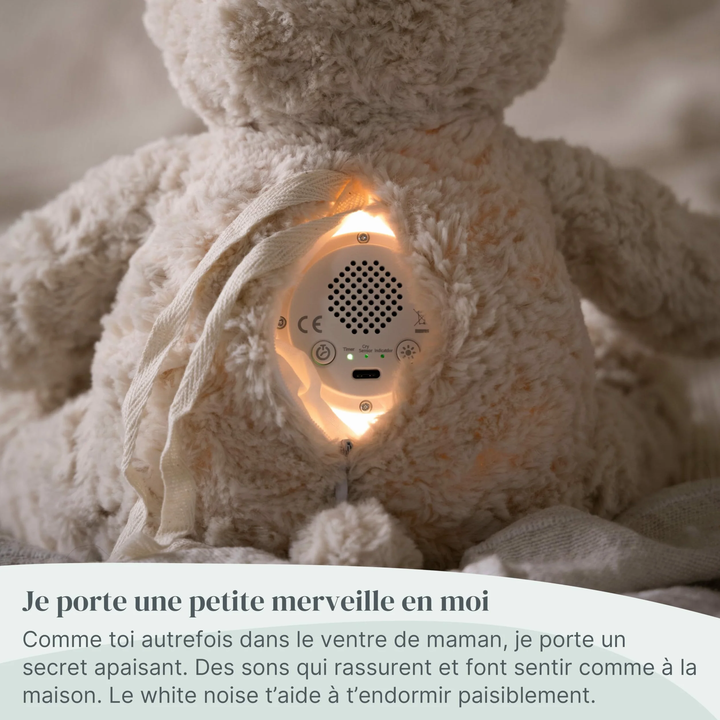 Baby's Only Ours en peluche avec entraîneur de sommeil musical et veilleuse bébé bruit blanc taupe
