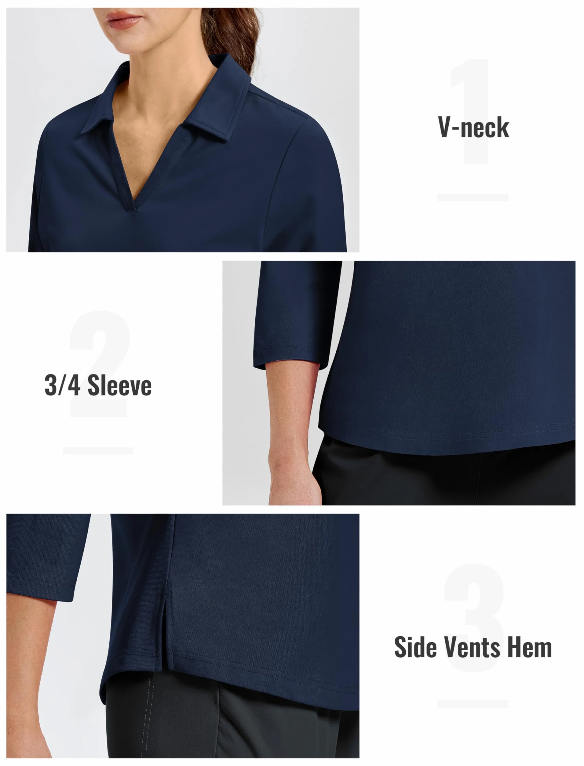 MoFiz Poloshirt Femme Manches 3/4 Coton UPF50+ Golf Polo Sport d'été