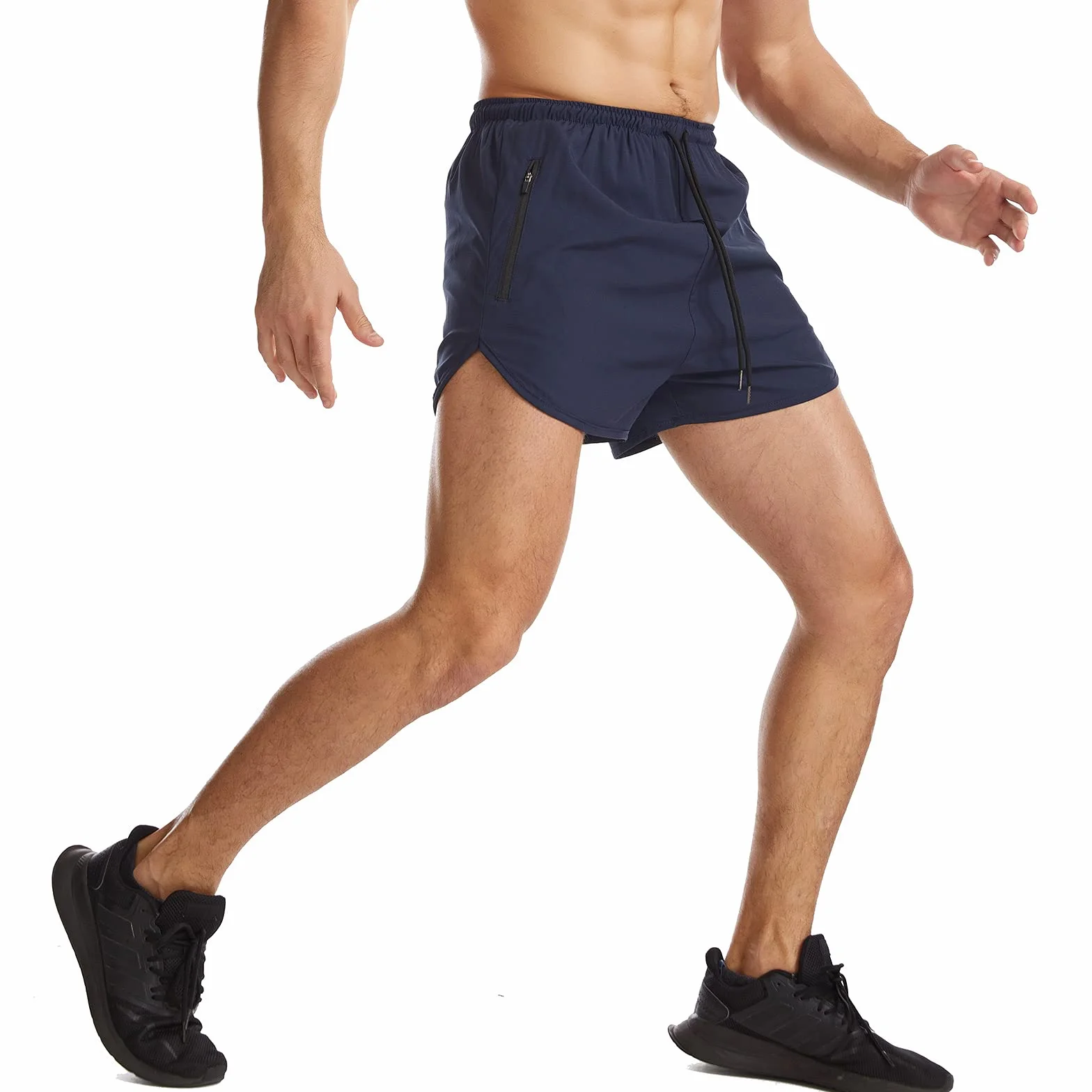 Suwangi Homme Short Course d'Entraînement Fitness Sport 2-en-1 Séchage Rapide avec Poches Zippées