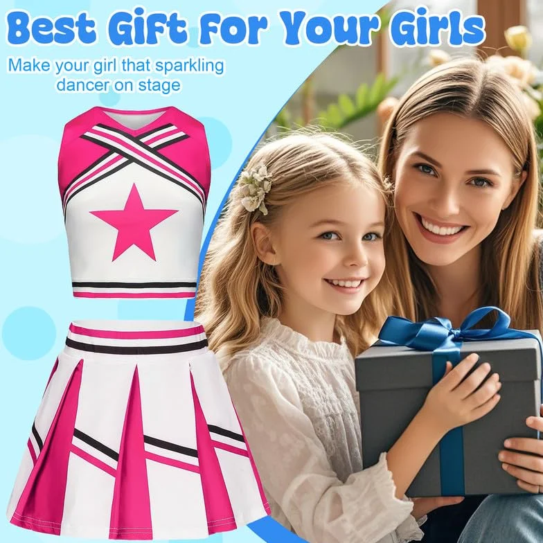 Costume Pom Pom Girl Enfant avec Bandeau Pompons et Chaussettes pour Carnaval Halloween