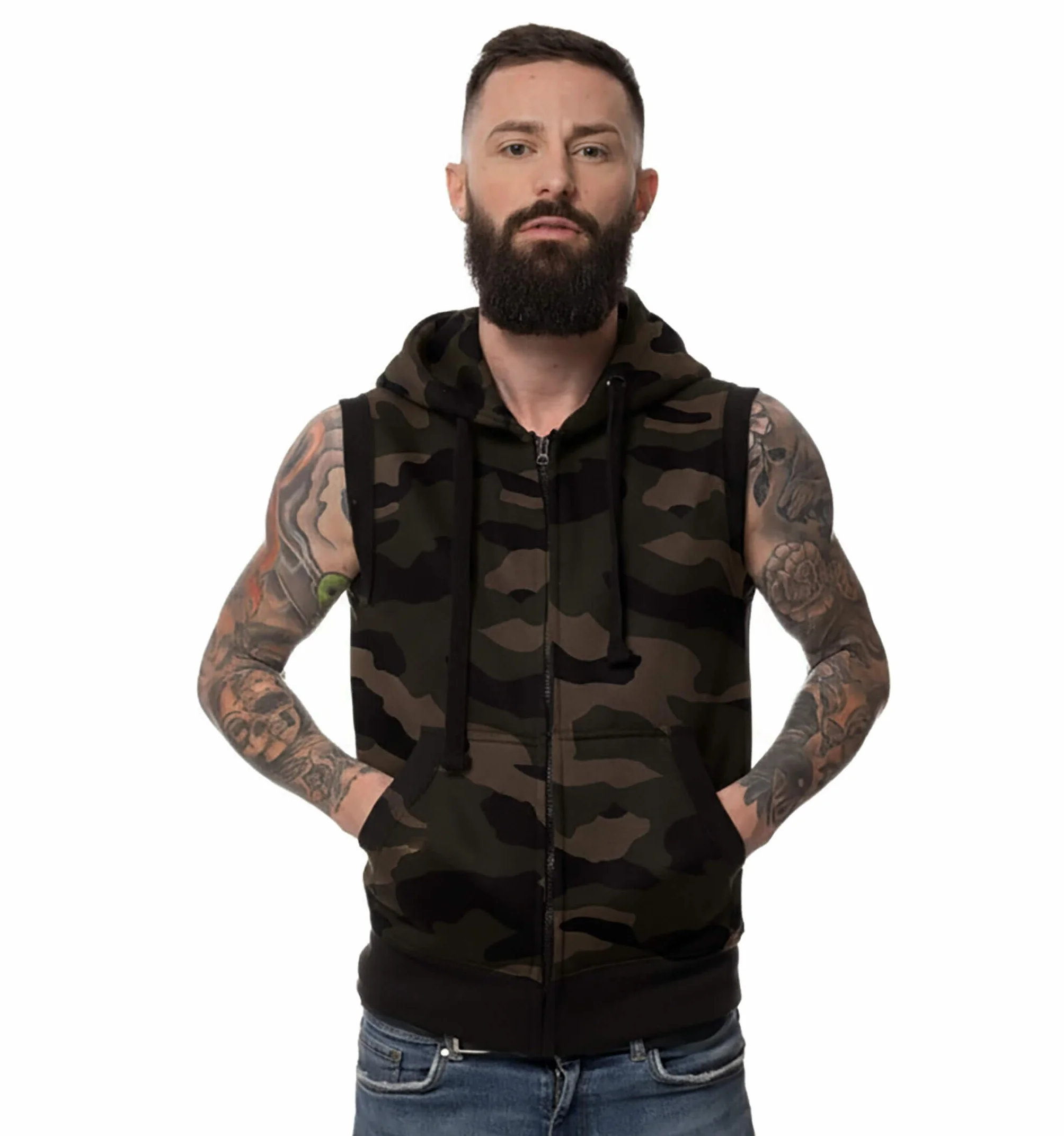 Veste à Capuche Homme sans Manches Sweat Premium Fermeture éclair Poche S-4XL Hoodie