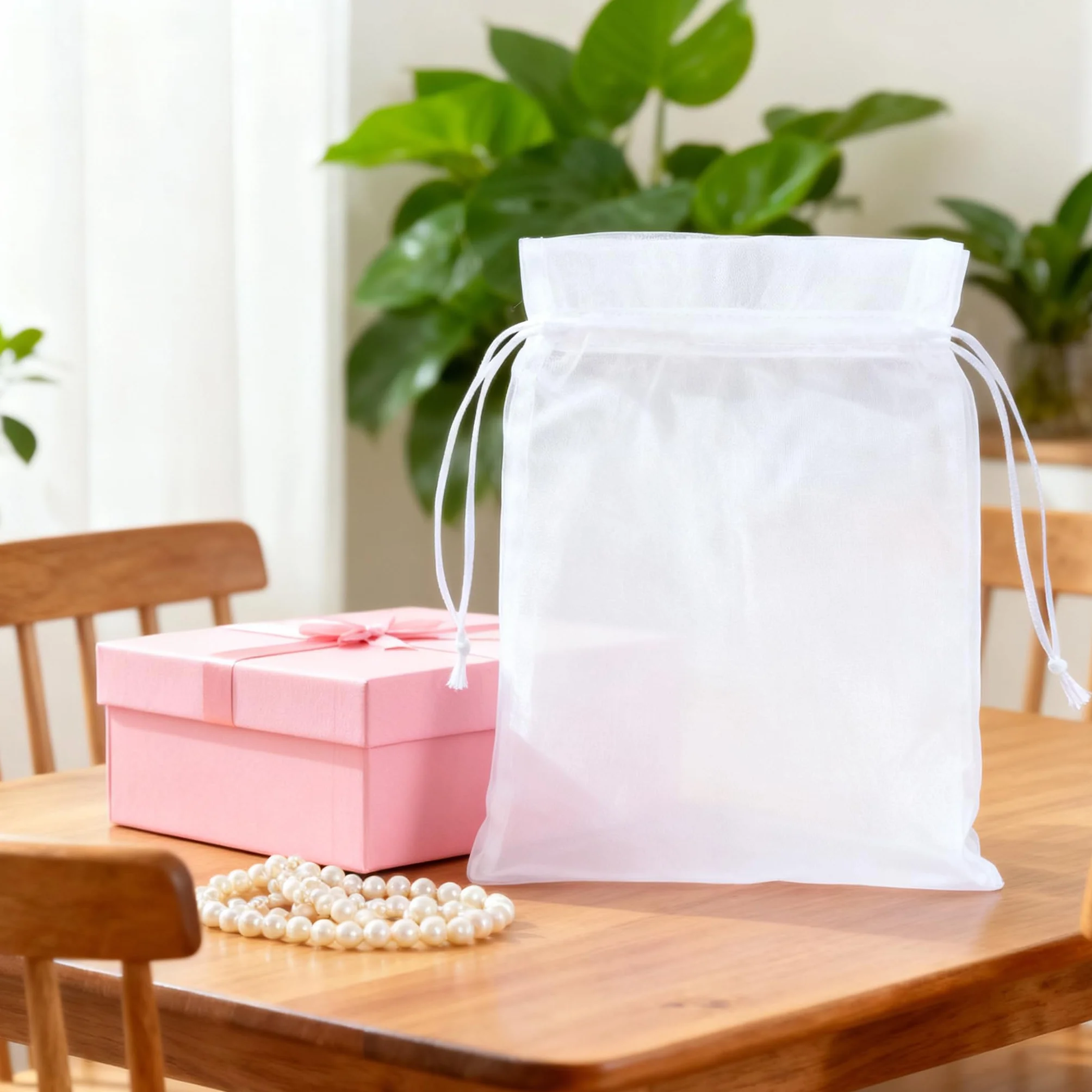Lot De 100 Blanc Sachets En Organza 7 X 9 Cm Petits Sacs Cadeaux Avec Cordon De Serrage