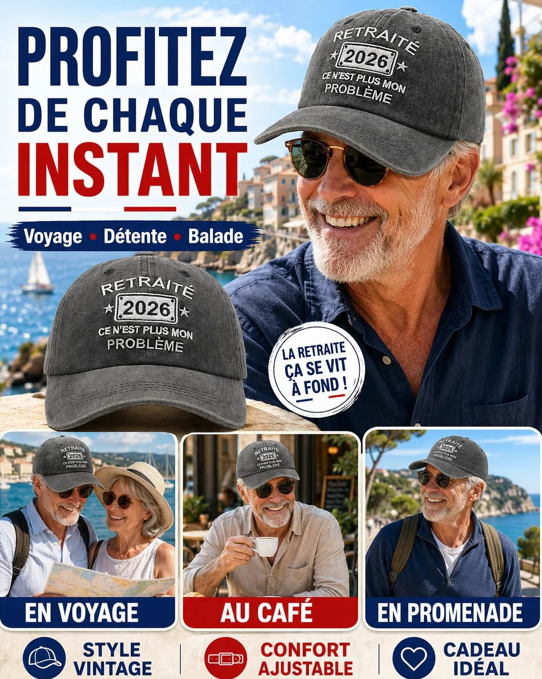 Casquette Retraité 2026 Délavée Vintage Réglable Cadeau Retraite Homme Femme