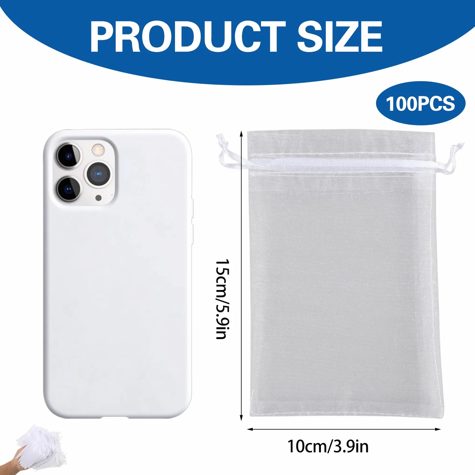 Sac Organza 100pc 10x15cm Avec Cordon Blanc Pour Cadeaux Bijoux