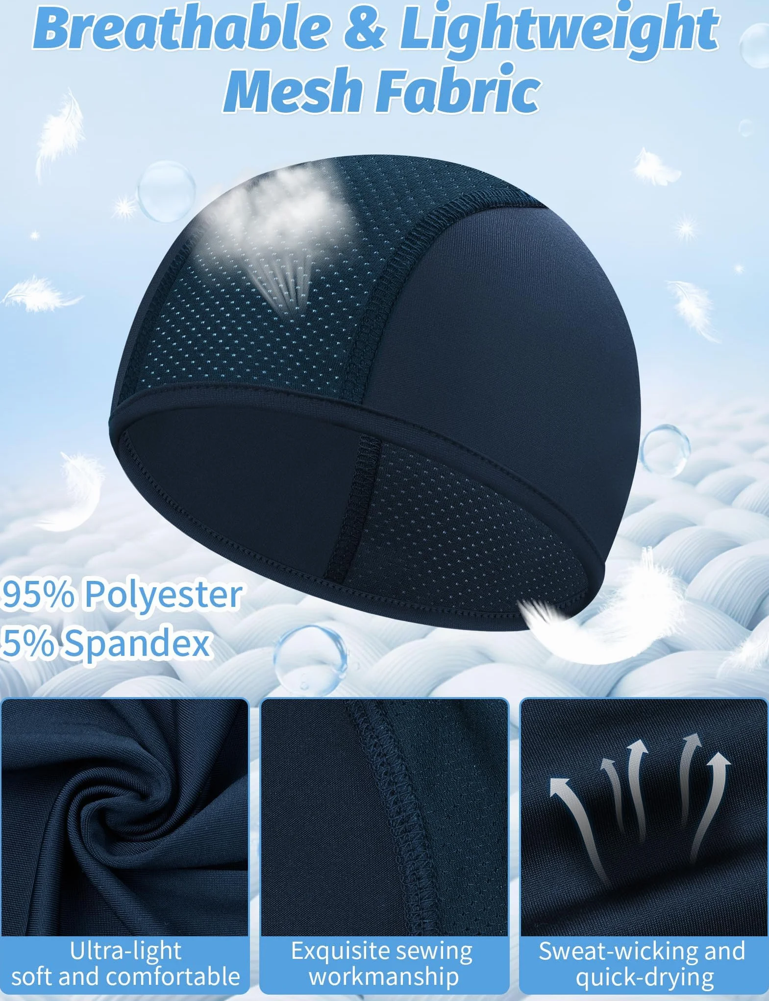 Becellen 3 Pièces Bonnet sous Casque Été Bonnets de Cyclisme Skull Cap Respirant Moto Running Léger